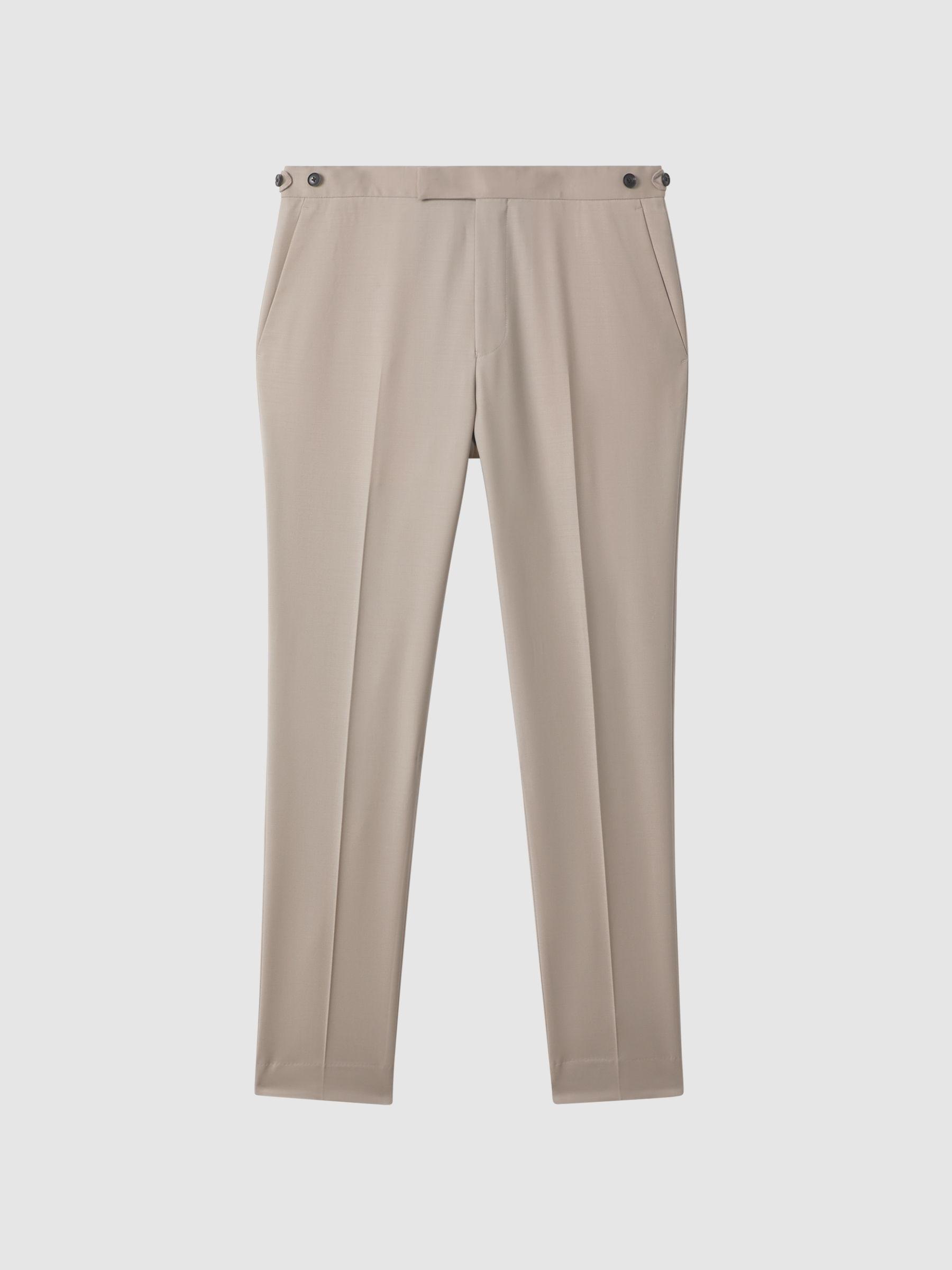 Slim Fit Wool Blend Adjuster Trousers in Stone Product Image