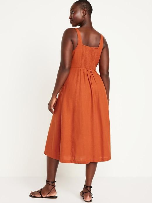Fit &amp; Flare Linen-Blend Midi Dress Product Image
