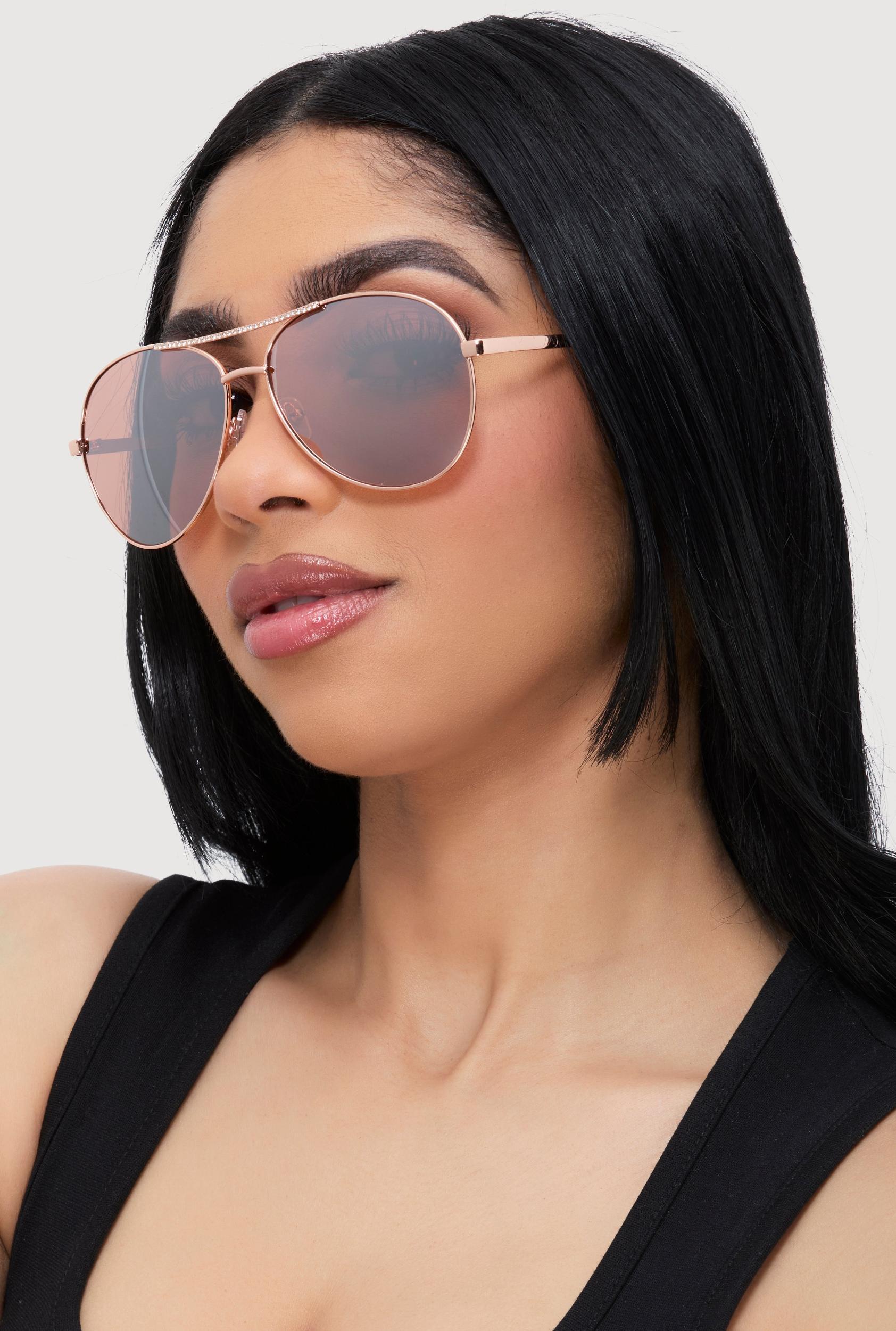 Rhinestone Detail Aviator Sunglasses Female Product Image