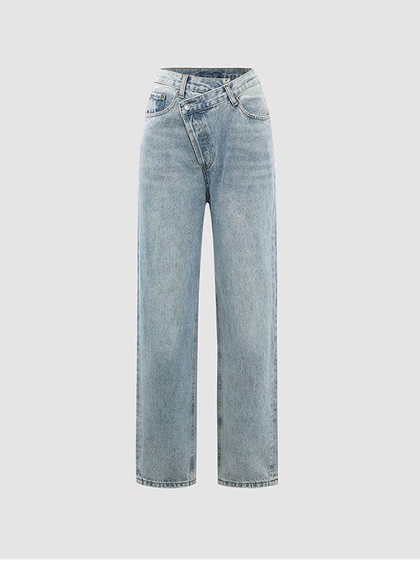 V Shape Waist Irregular Design Boyfriend Jeans Product Image