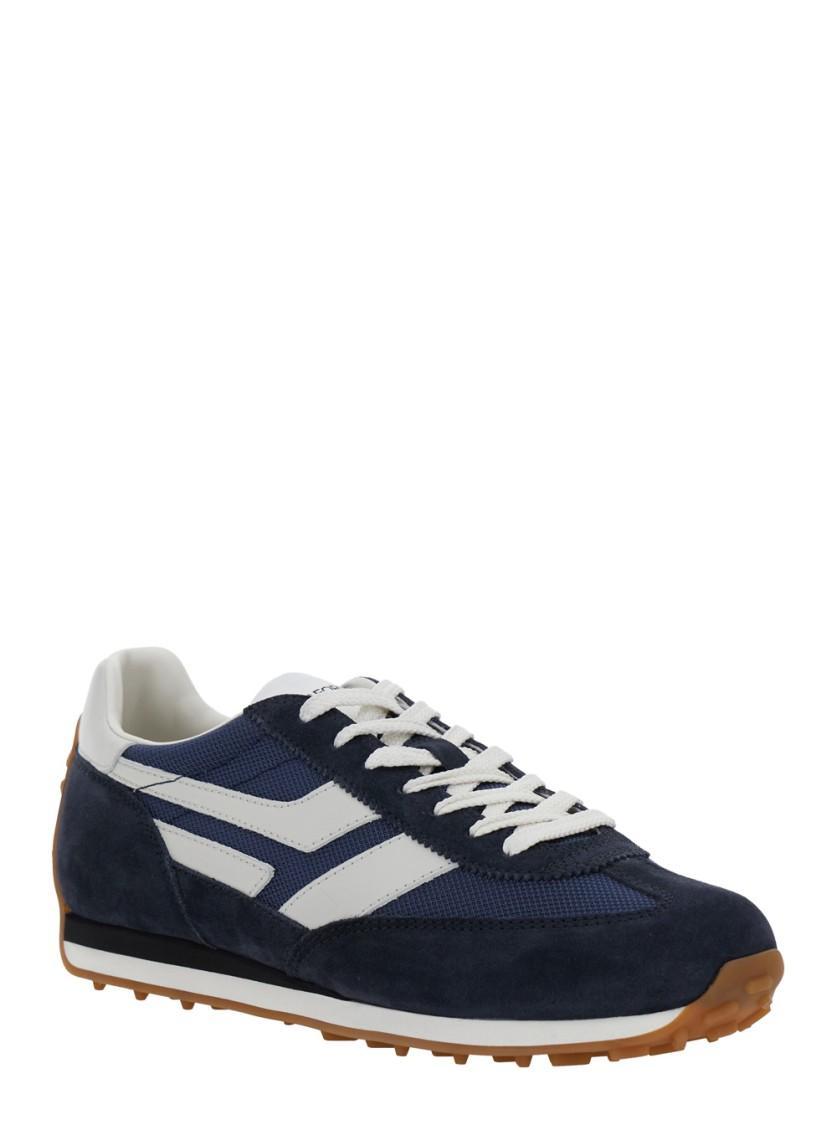 TOM FORD Navy Suede And Mesh Sneakers With Contrast Stripes In Blue Product Image