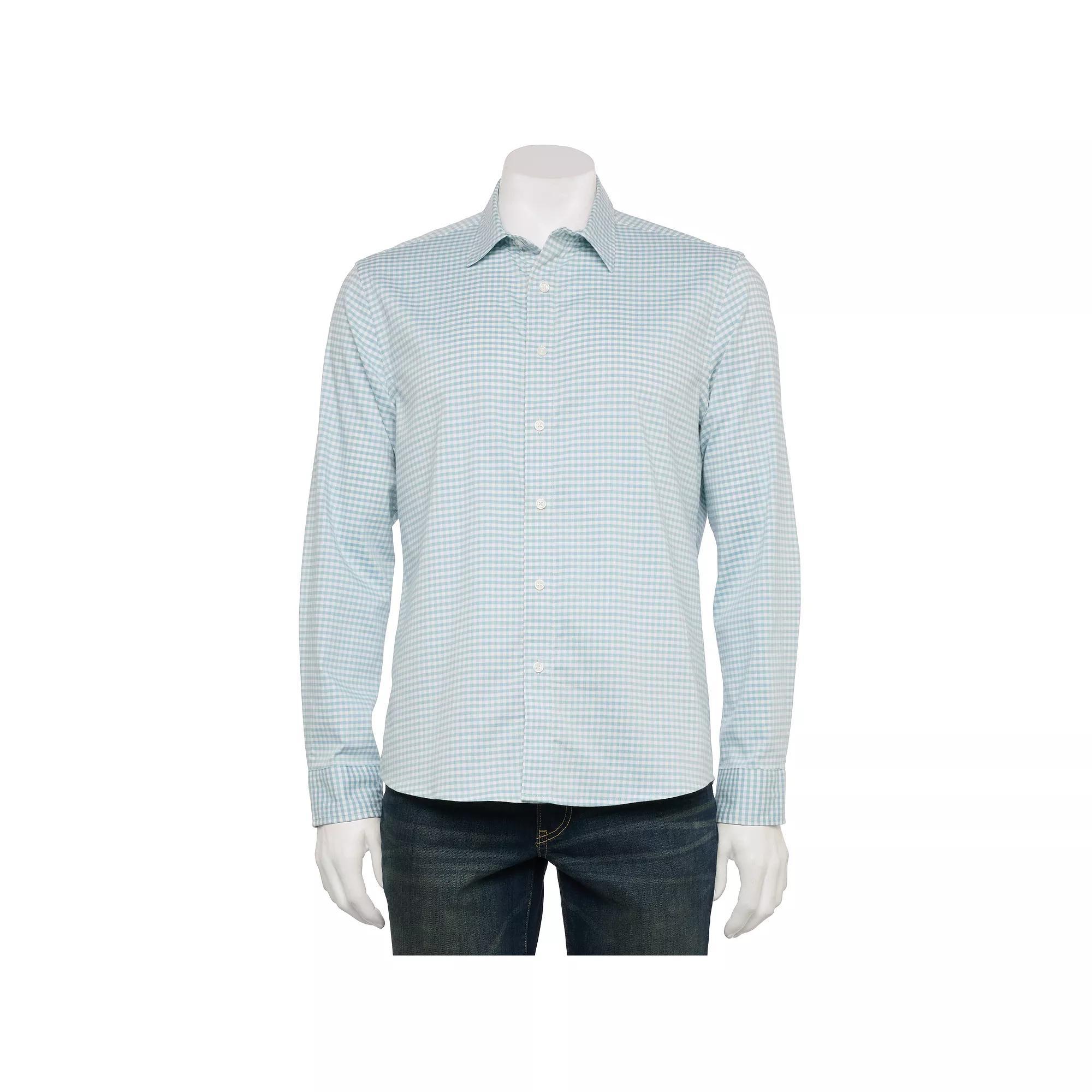 Men's Sonoma Goods For Life® Long-Sleeve Performance Shirt, Size: Medium, Gingham White Purple Product Image