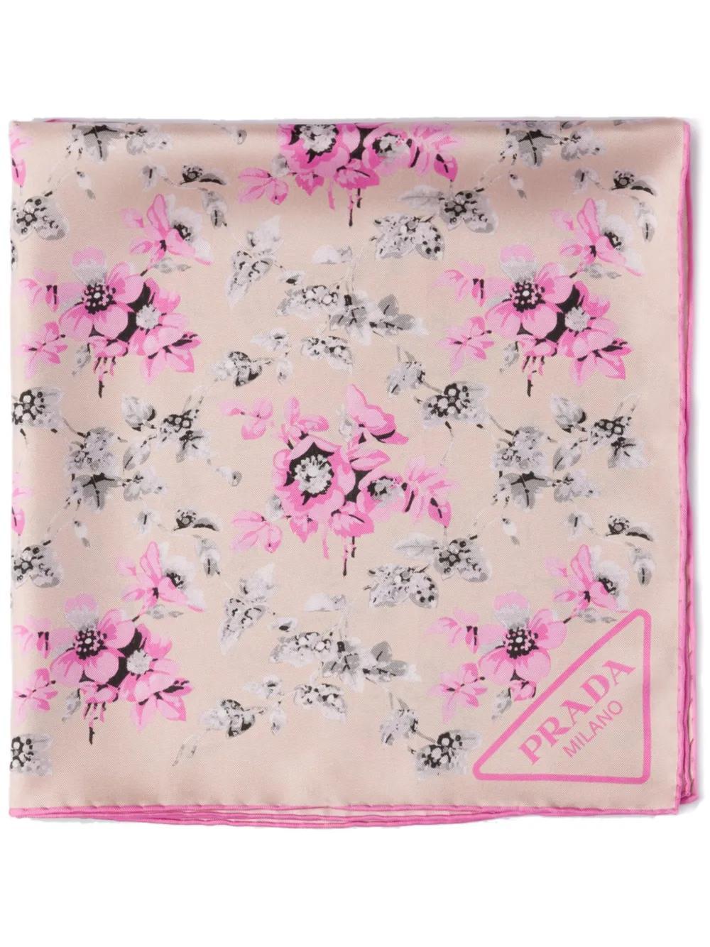 PRADA Floral-print Scarf In Pink Product Image