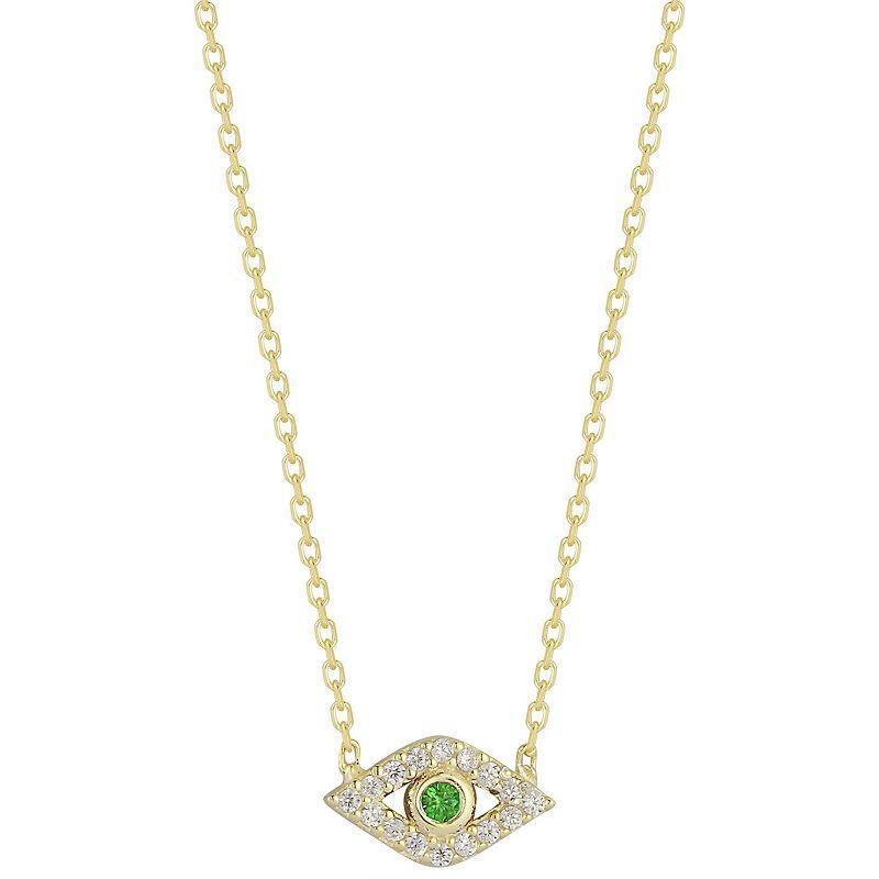 Sunkissed Sterling Cubic Zirconia Dainty Evil Eye Necklace, Women's, Size: 18", Gold Tone Green Product Image