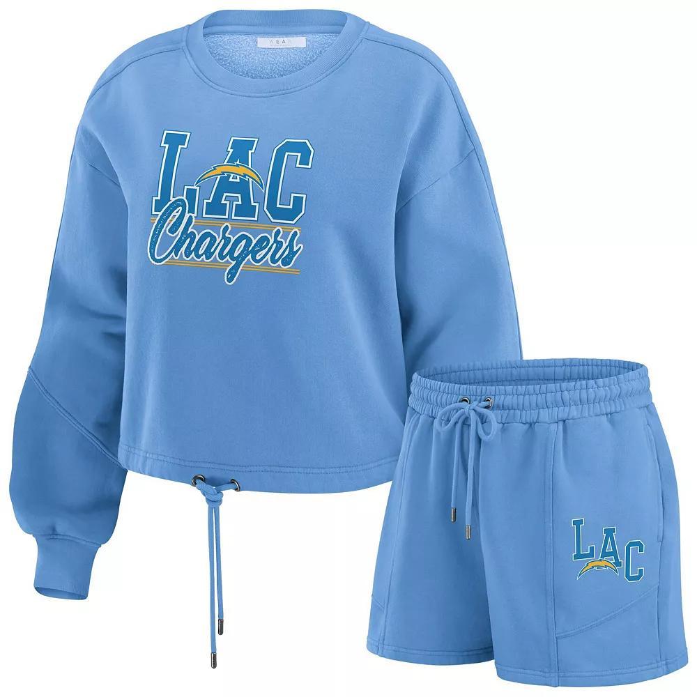 Women's WEAR by Erin Andrews  Navy Atlanta Braves Washed Fleece Sweatshirt & Shorts Lounge Set, Size: Small, Blue Product Image