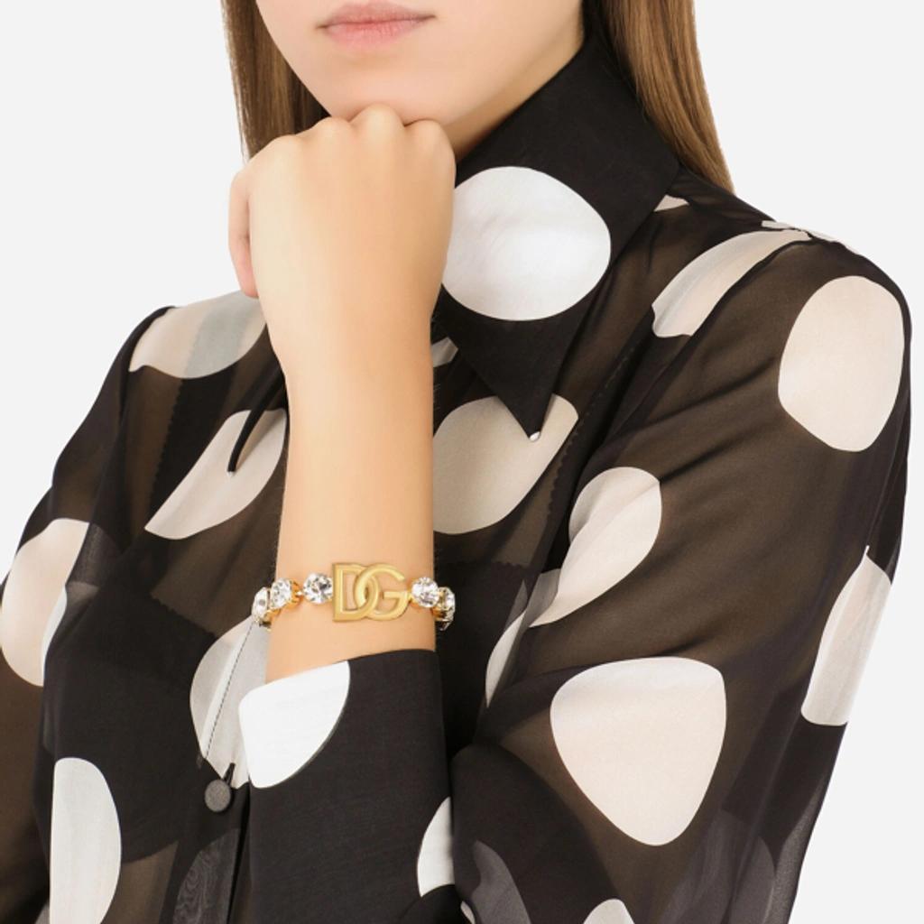 DOLCE & GABBANA Bracelet With Rhinestones And Dg Logo In Gold Product Image
