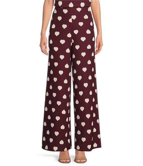 Tara Jarmon Positivo Stretch Woven Heart Print Mid Rise Wide-Leg Pant Product Image