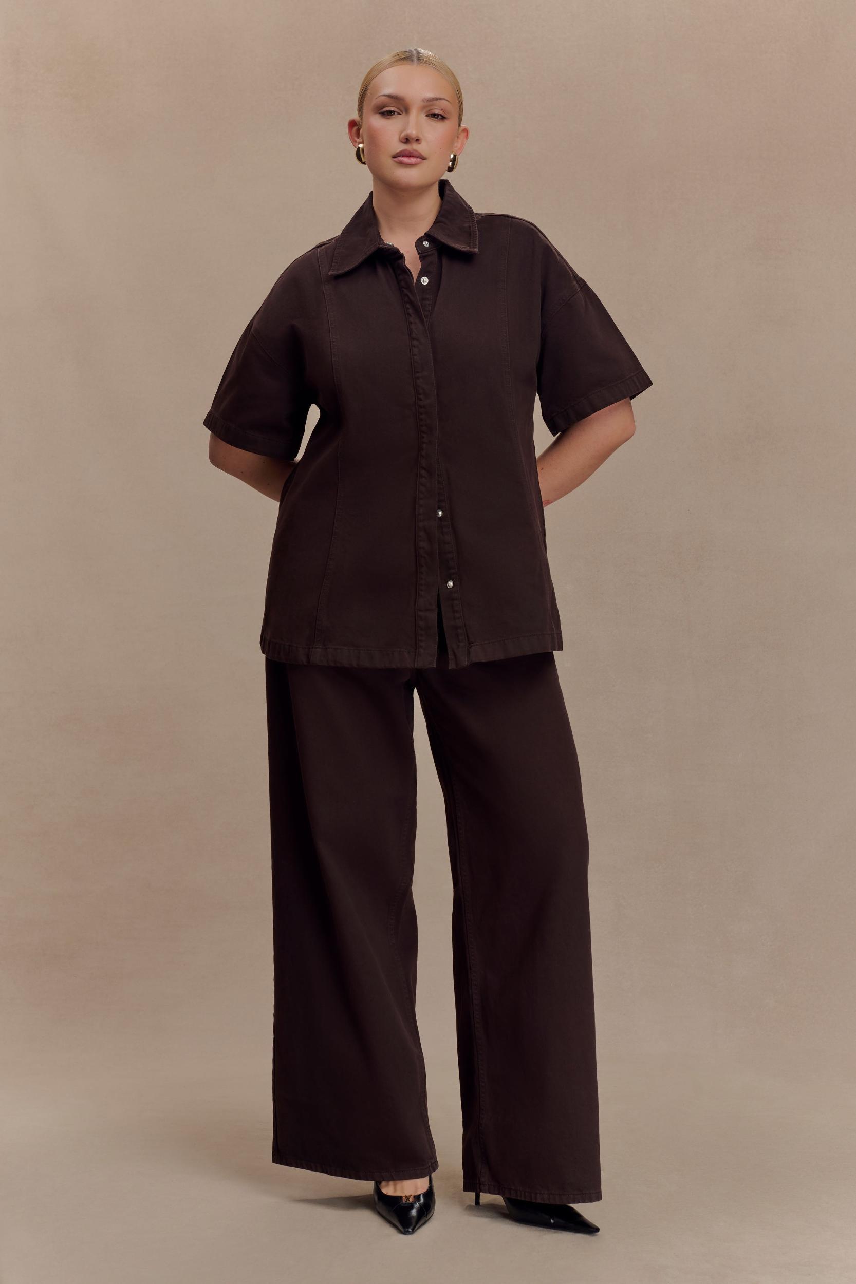 Maya Oversized Denim Shirt - Chocolate Product Image