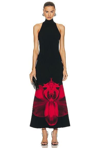 Alexander McQueen Ethereal Orchid Dress in Black Product Image