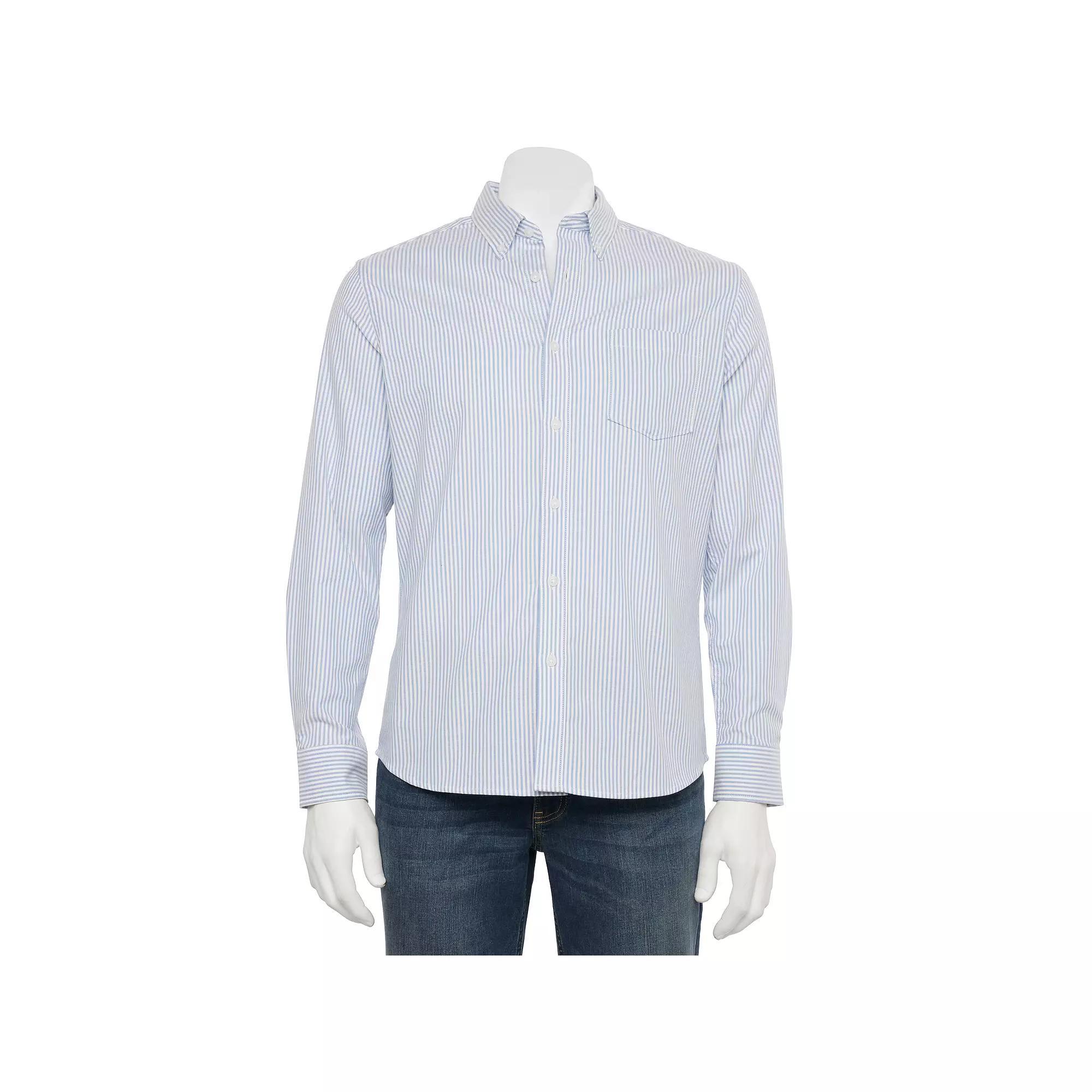 Men's Sonoma Goods For Life® Long Sleeve Perfect Length Button-Down Shirt, Size: Large, Grey And White Stripes Product Image