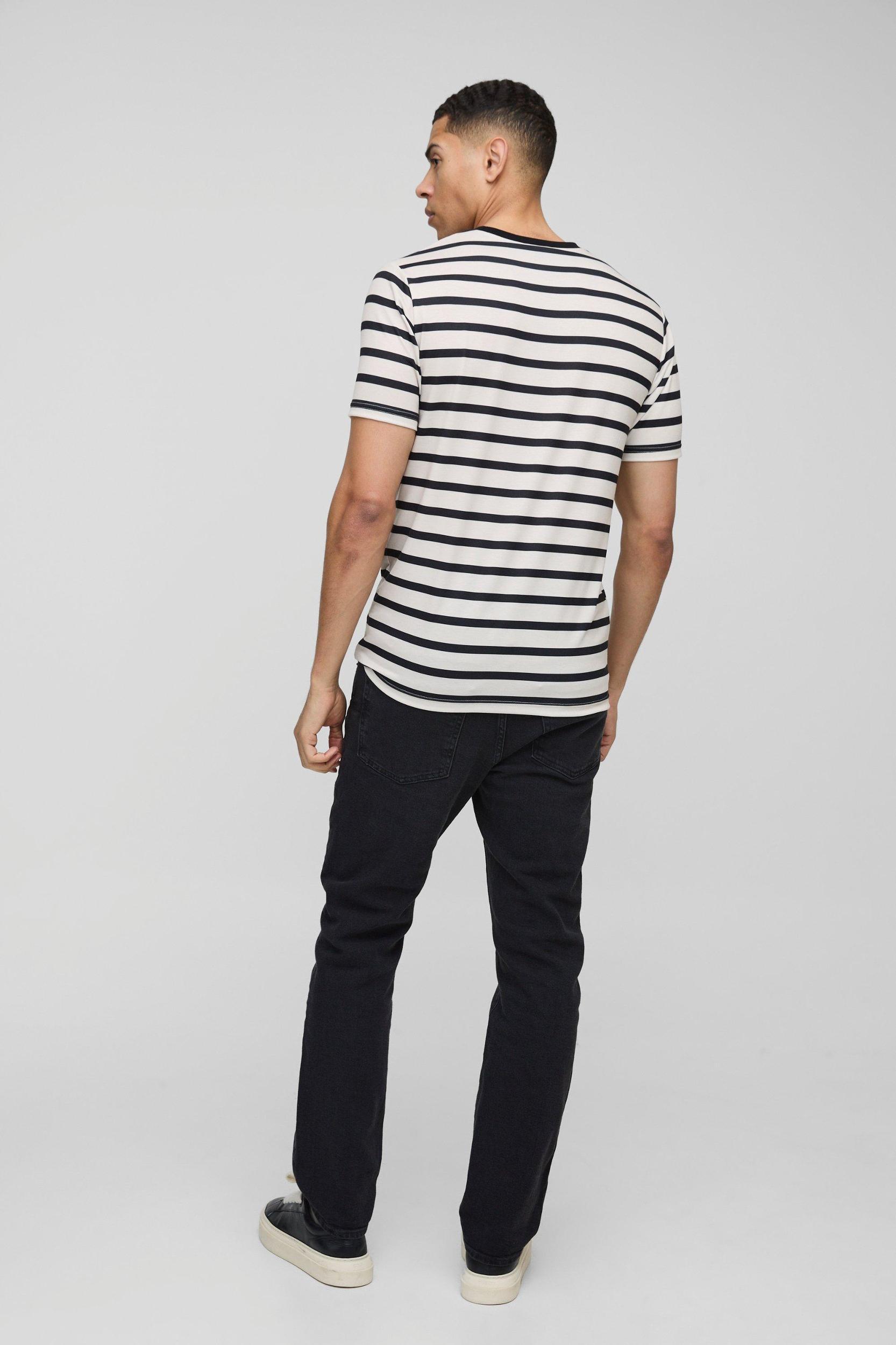 Slim Fit Stripe T-Shirt | boohooMAN USA Product Image