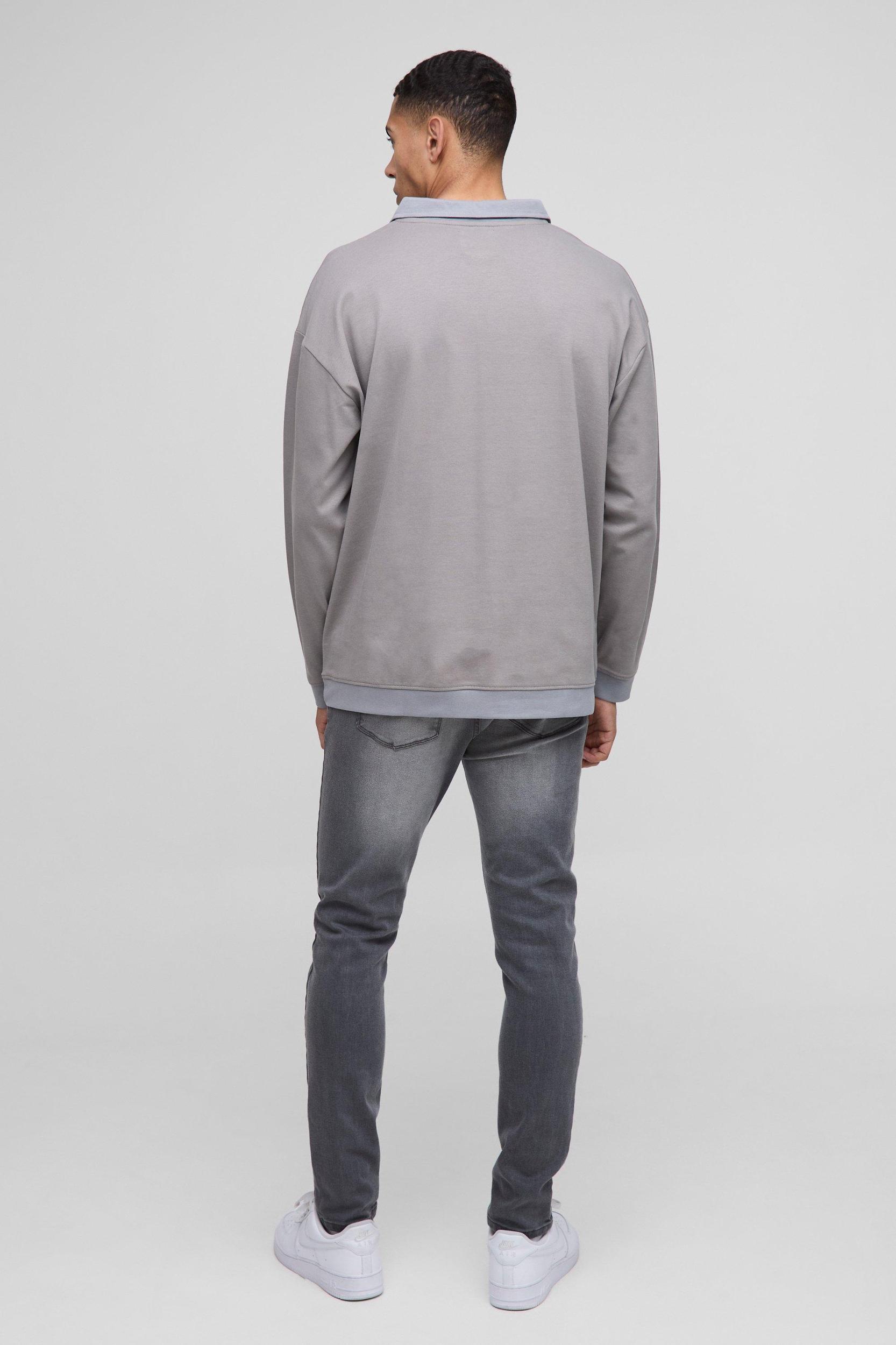 Regular Fit Contrast Interlock Revere Rugby Polo | boohooMAN USA Product Image