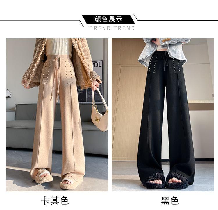 High Rise Lace-Up Knit Wide Leg Pants Product Image