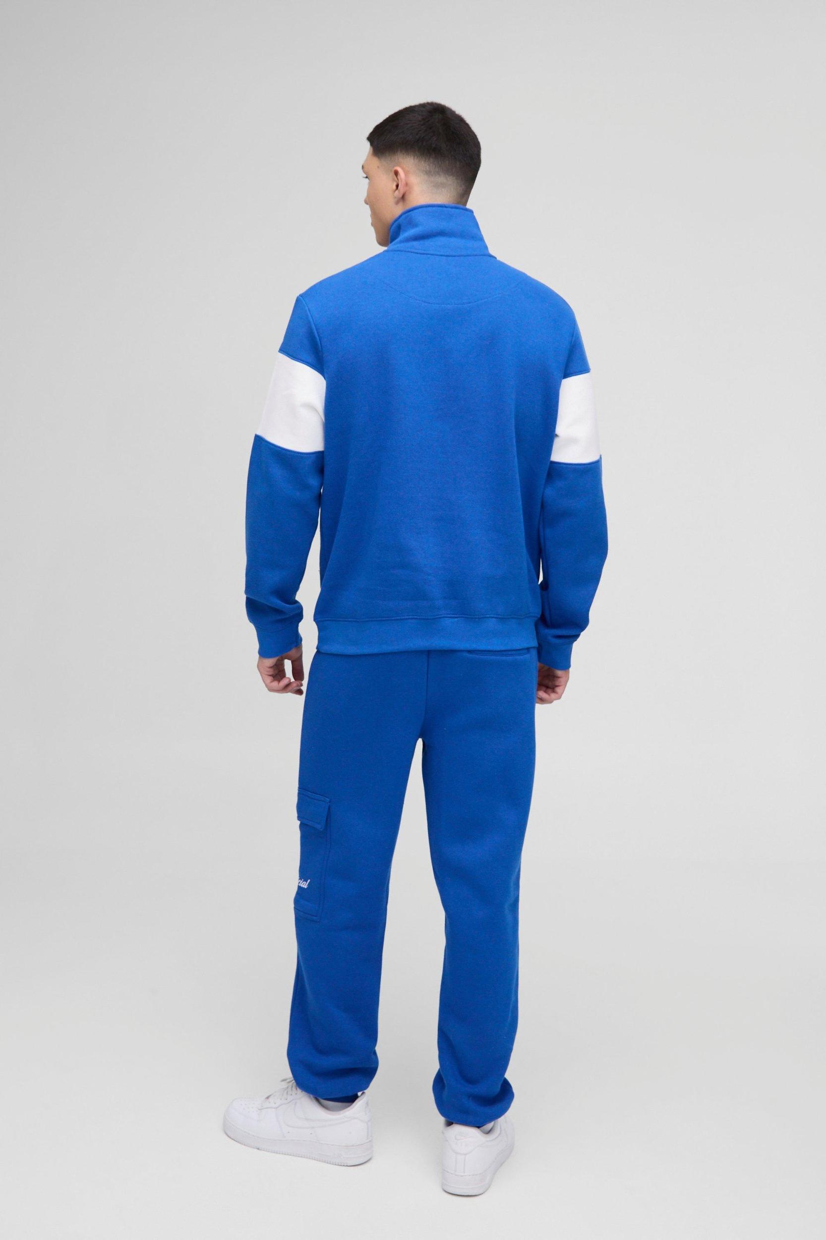 Regular Fit Man Diamond Colour Block Zip Funnel Neck Tracksuit | boohooMAN USA Product Image