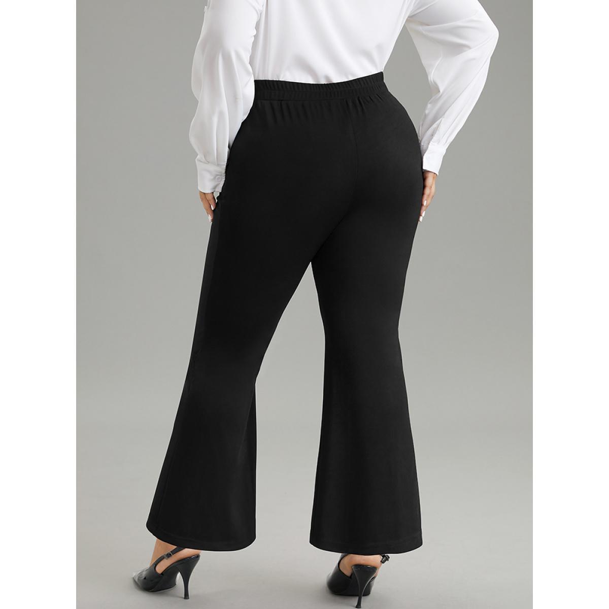 Plus Size Plain Flare Leg Pocket Split Hem Pants Women Black Office Flare Leg High Rise Work Pants BloomChic 30/6X Product Image