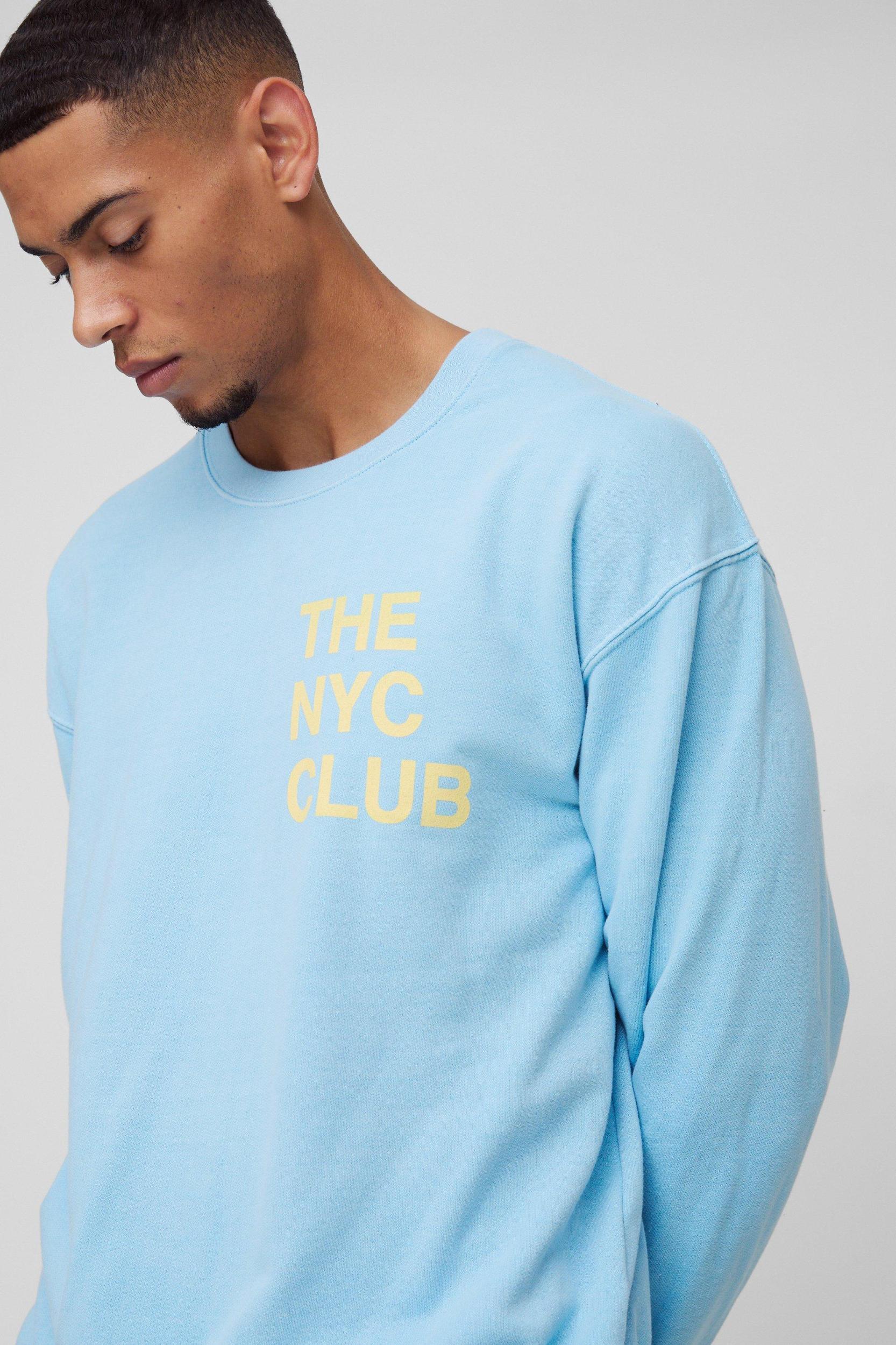 Oversized NYC Club Graphic Washed Sweatshirt | boohooMAN USA Product Image
