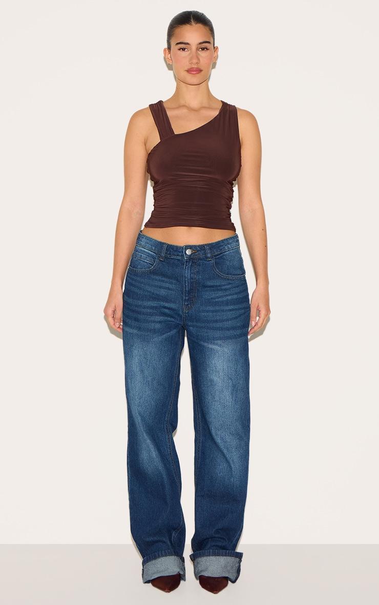 Chocolate Asymmetric Strap Detail Vest Top Product Image