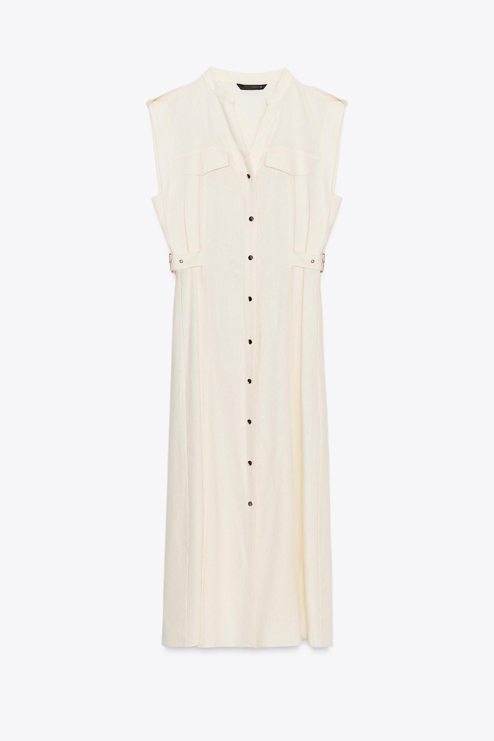 LINEN MIDI DRESS WITH BELT LOOPS Product Image