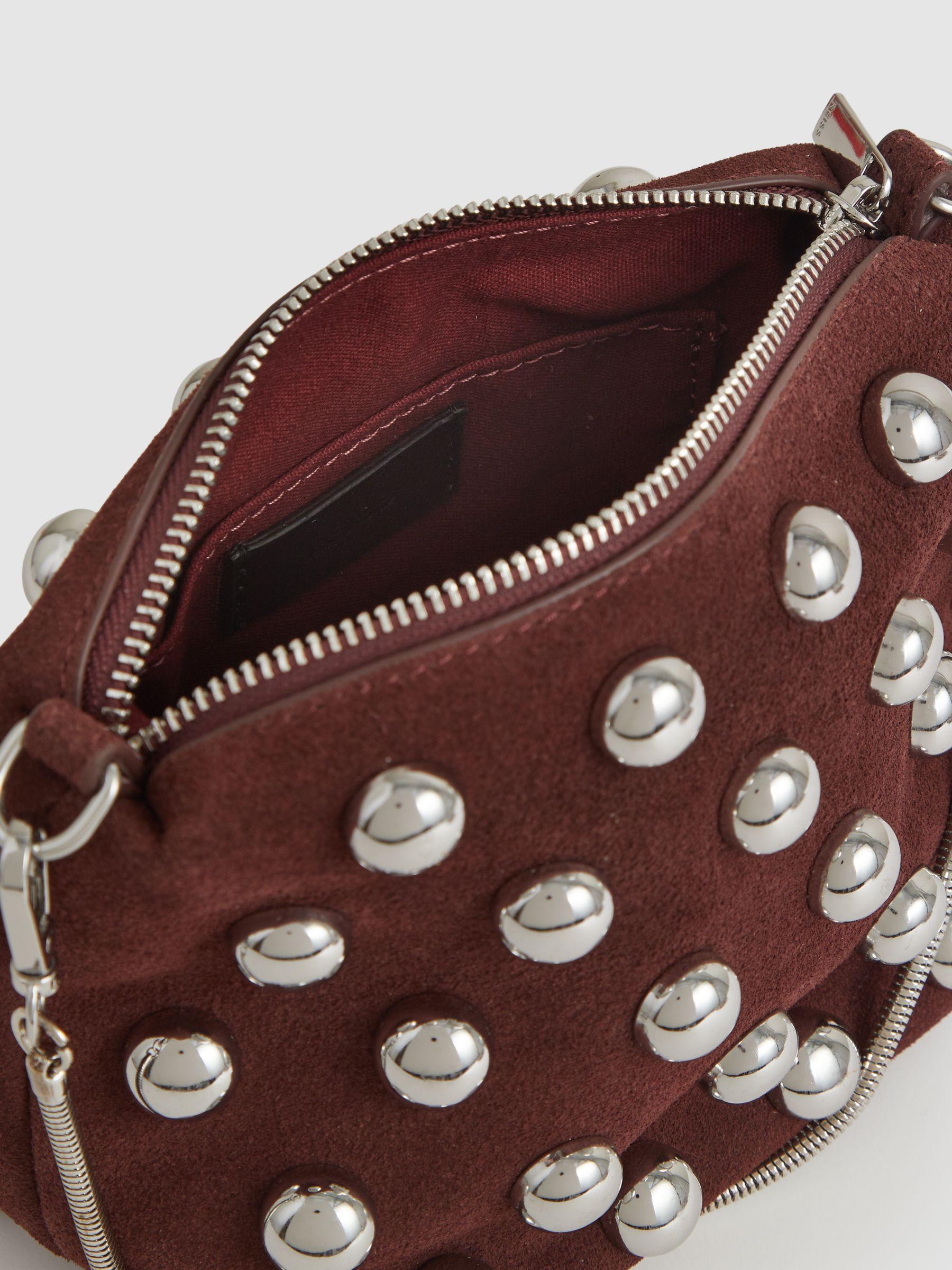 Suede Studded Shoulder Bag in Oxblood Product Image