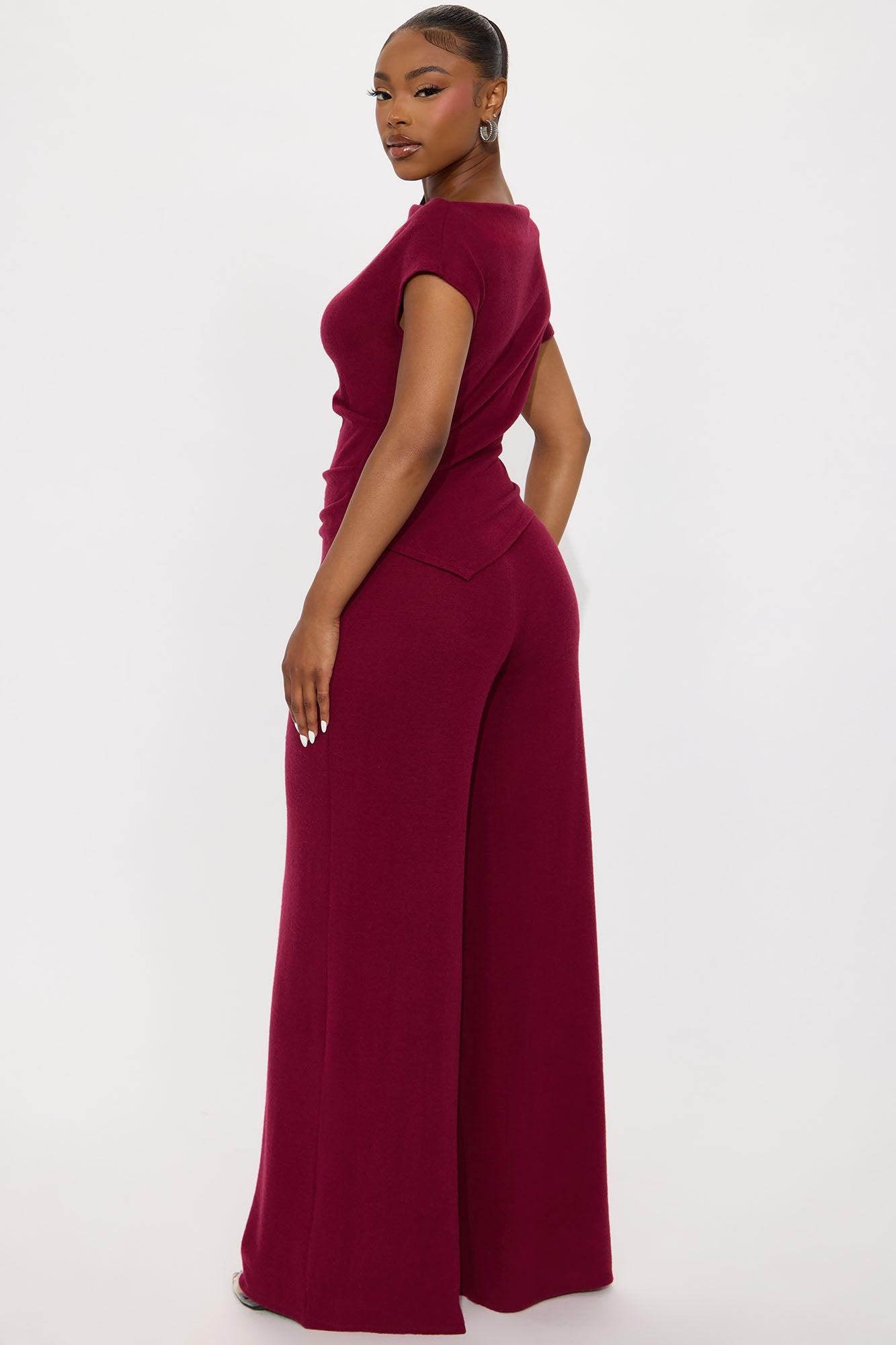 Moments With You Wide Leg Pant Set - Burgundy Product Image