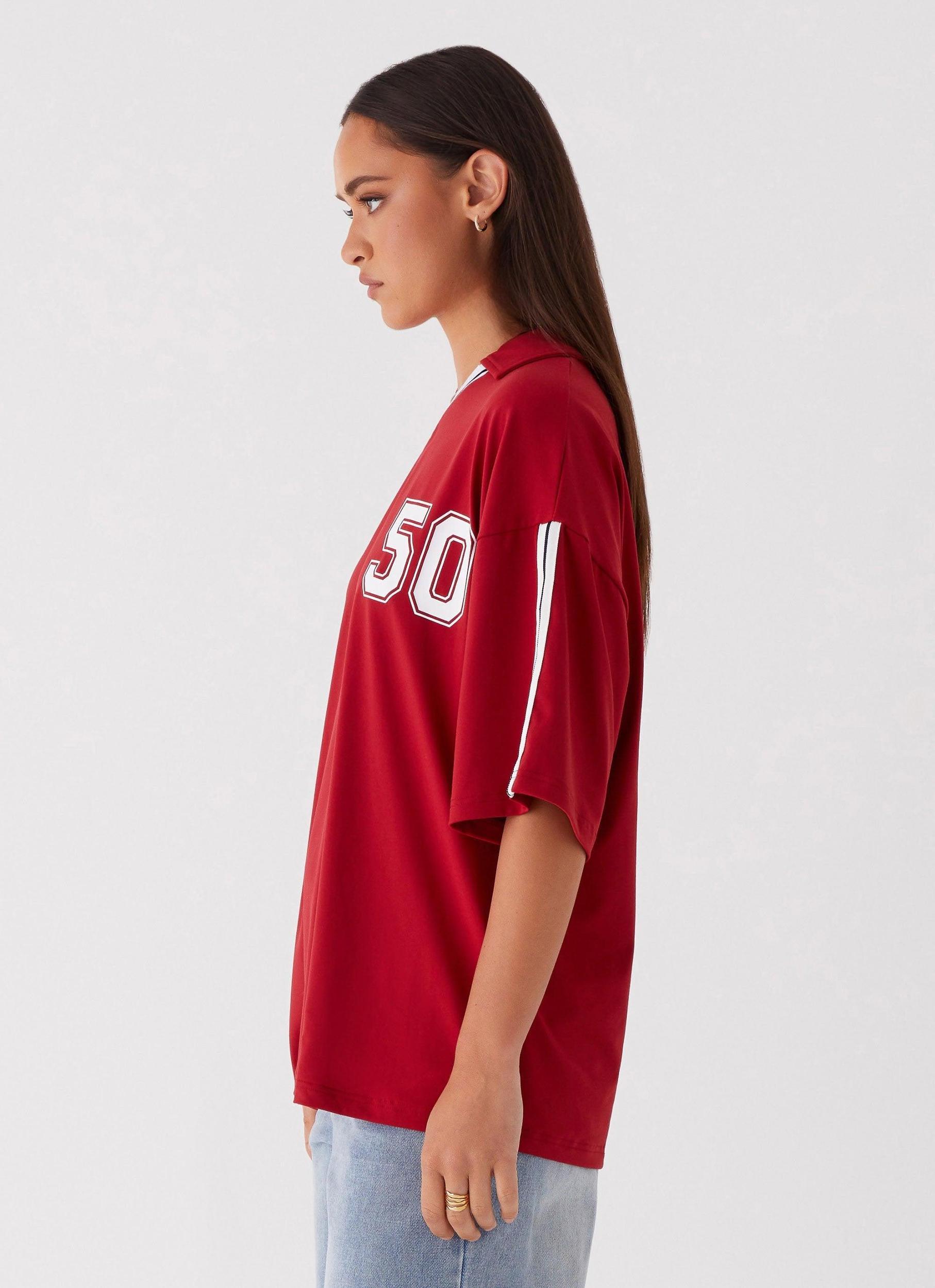 Jayde Jersey Top - Maroon Product Image