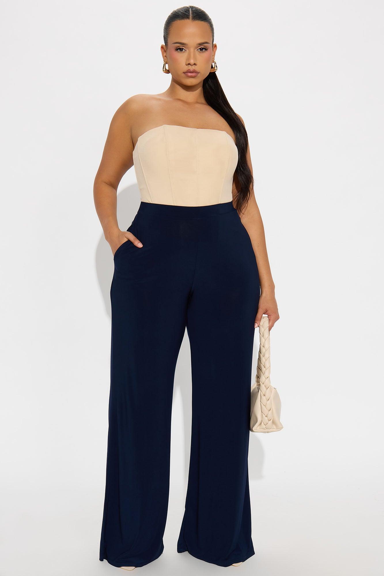 Promise Me Low Rise Wide Leg Travel Pant 33 - Navy Product Image
