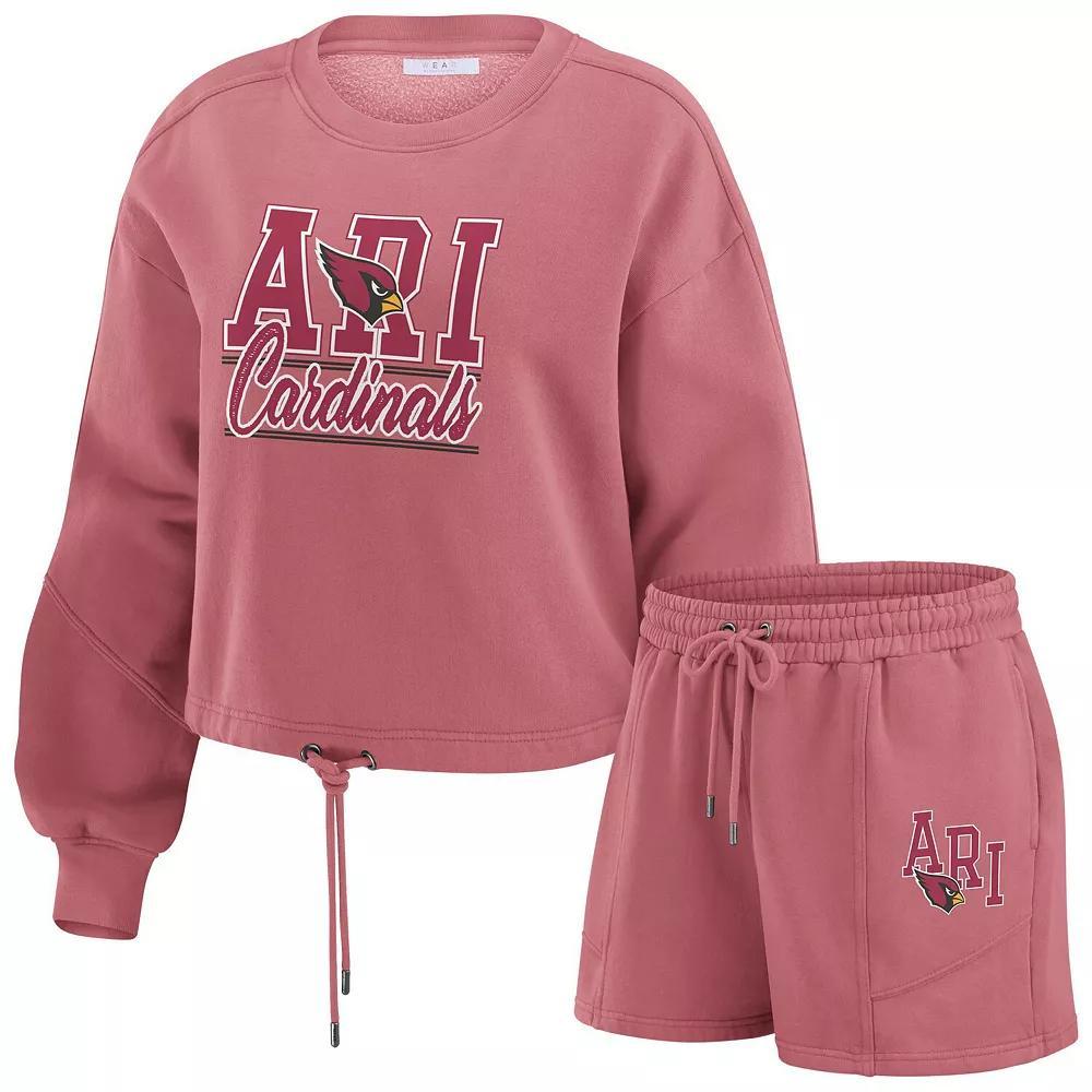Women's WEAR by Erin Andrews Red Atlanta Falcons Washed Fleece Long Sleeve T-Shirt & Shorts Lounge Set, Size: Large Product Image