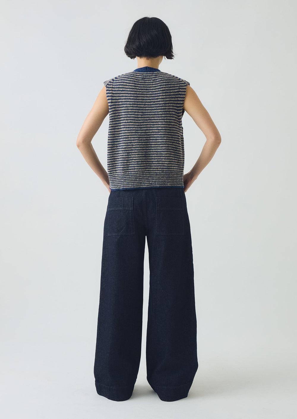 Stripe Donegal V Neck Tank | Ink/Biscuit Product Image