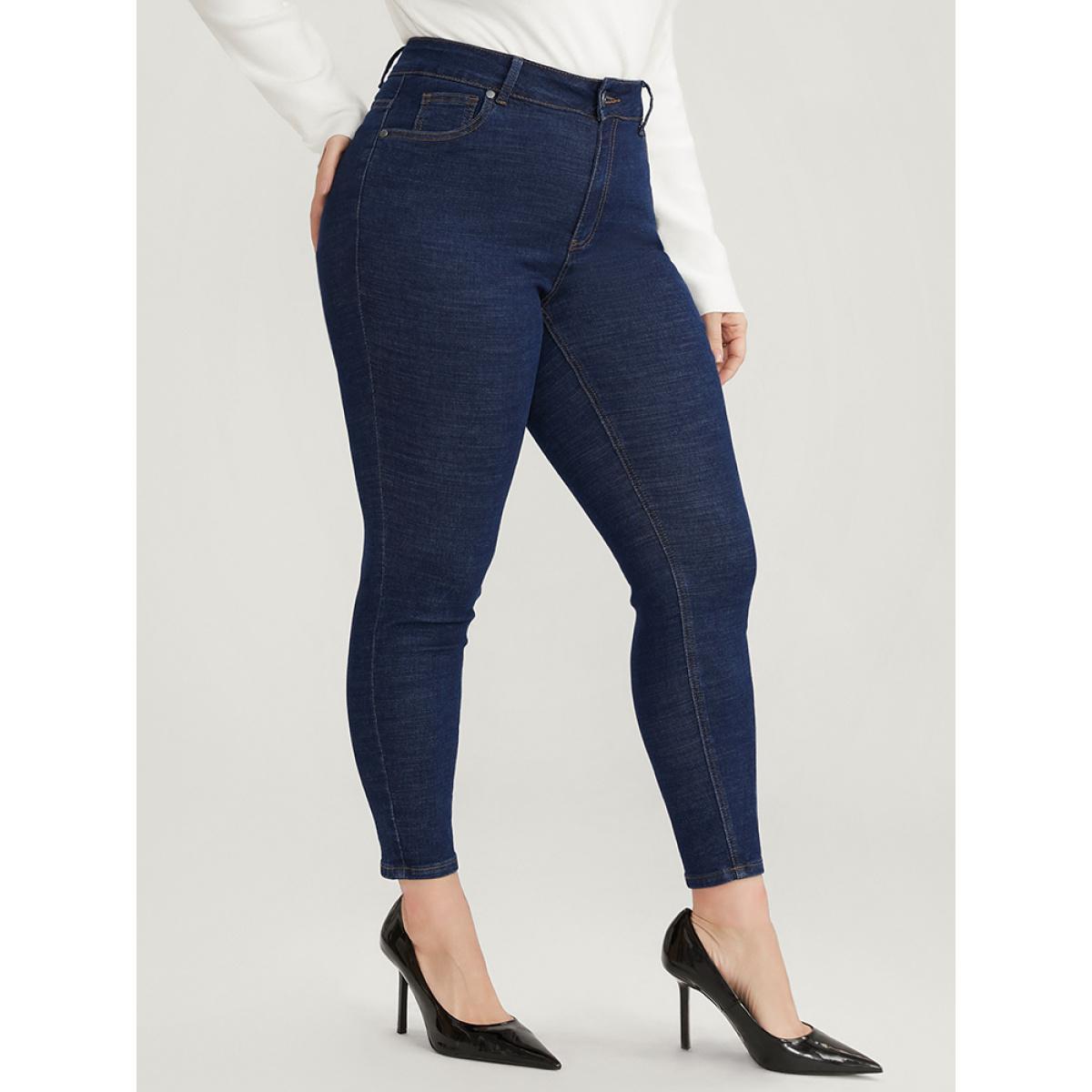 Plus Size Skinny Very Stretchy High Rise Dark Wash Pocket Heather Jeans Women Indigo Office Plain High stretch Pocket Jeans BloomChic 22/3X Product Image