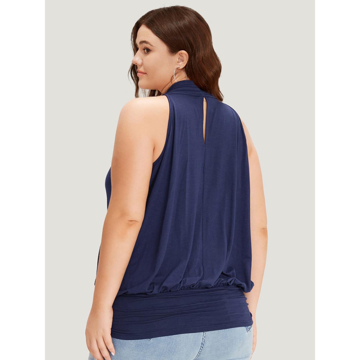 Plus Size Plain Halter Overlap Collar Cami Top Women Navy Elegant Wrap V-neck Dailywear Tank Tops Camis BloomChic 22-24/3X Product Image