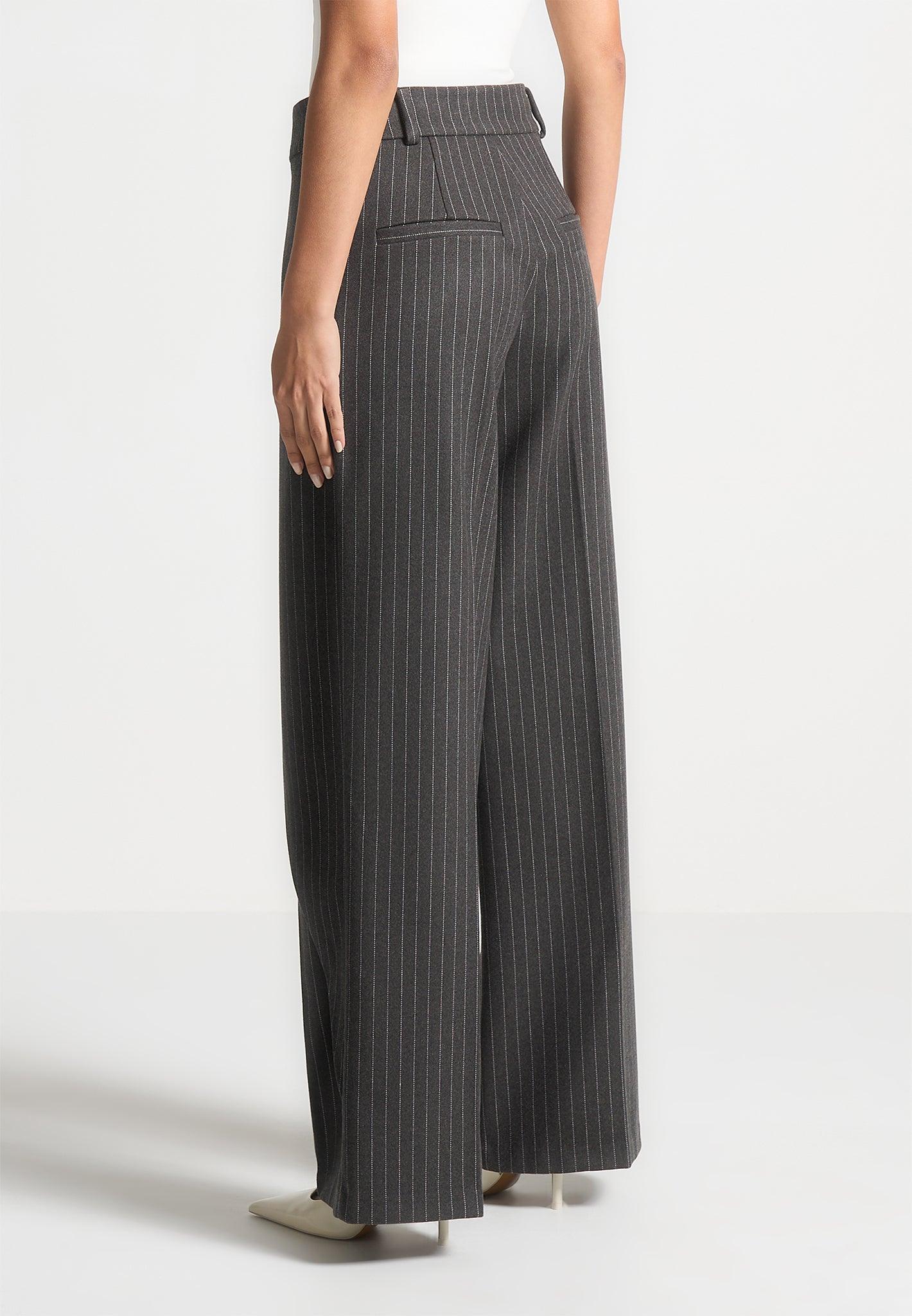 Wool Pinstripe Wrap Tailored Trousers - Grey Female Product Image