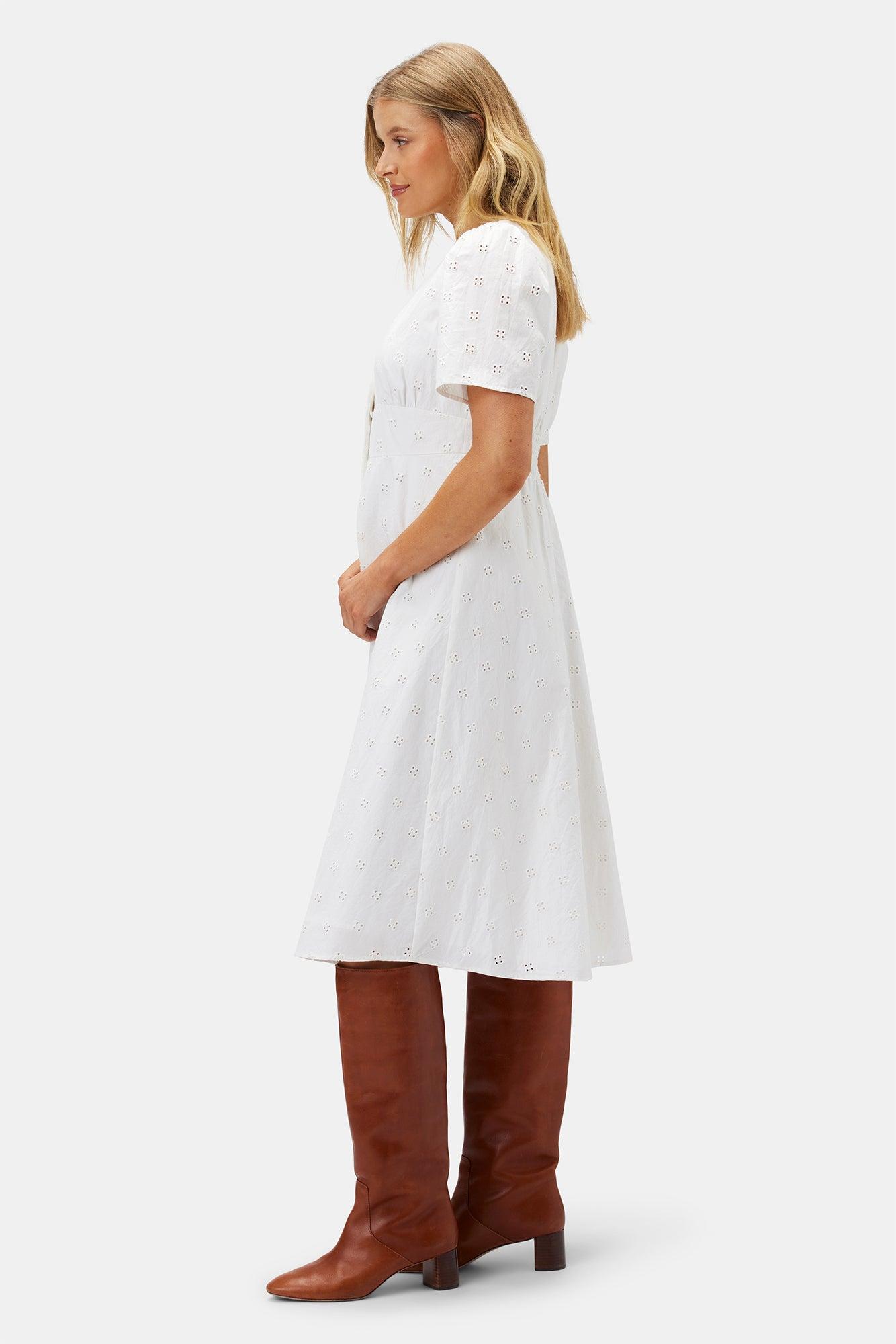 Violette Organic Cotton Eyelet Dress - White Product Image