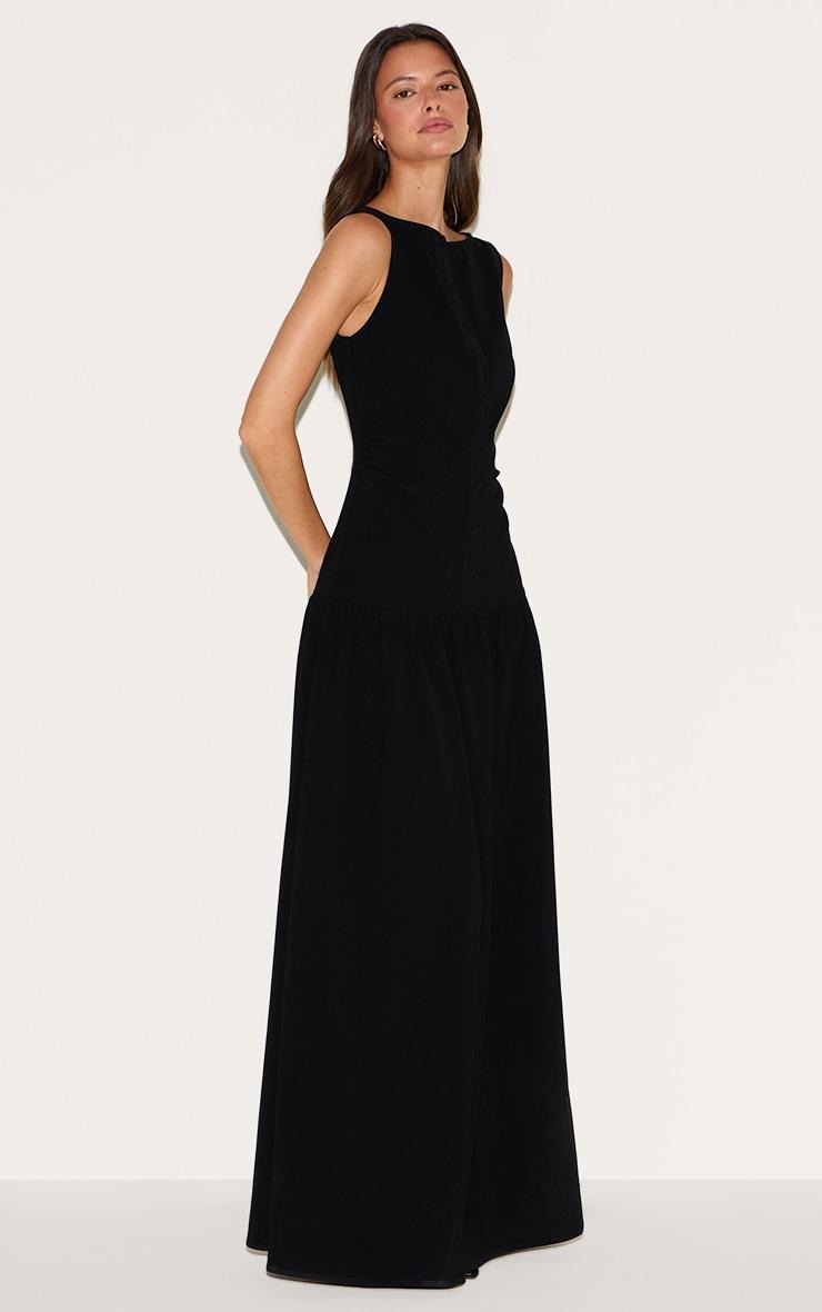 Black Woven Button Dropped Waist Maxi Dress Product Image