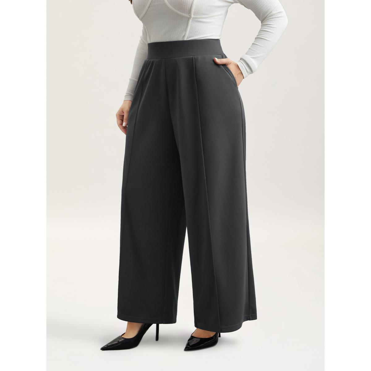 Plus Size Ruched Tummy-Control Seamed Wide Leg Pants Women DimGray At the Office Wide Leg Mid Rise Work Pants BloomChic 30/6X Product Image