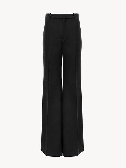 Flared tailored pants in wool grain de poudre Product Image