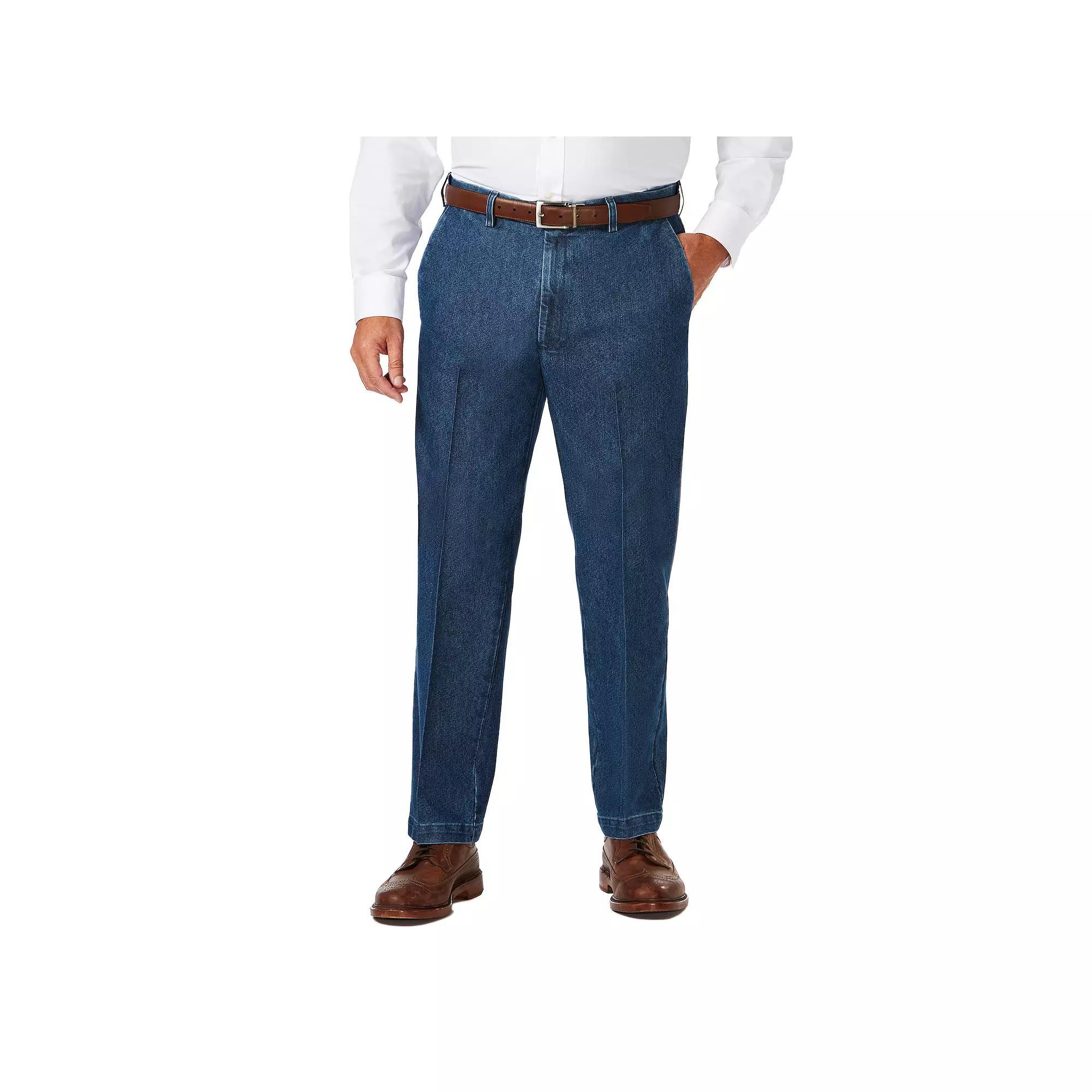 Big & Tall Haggar Classic-Fit Flat-Front Stretch Denim Trousers, Men's, Size: 52X32, Medium Blue Product Image