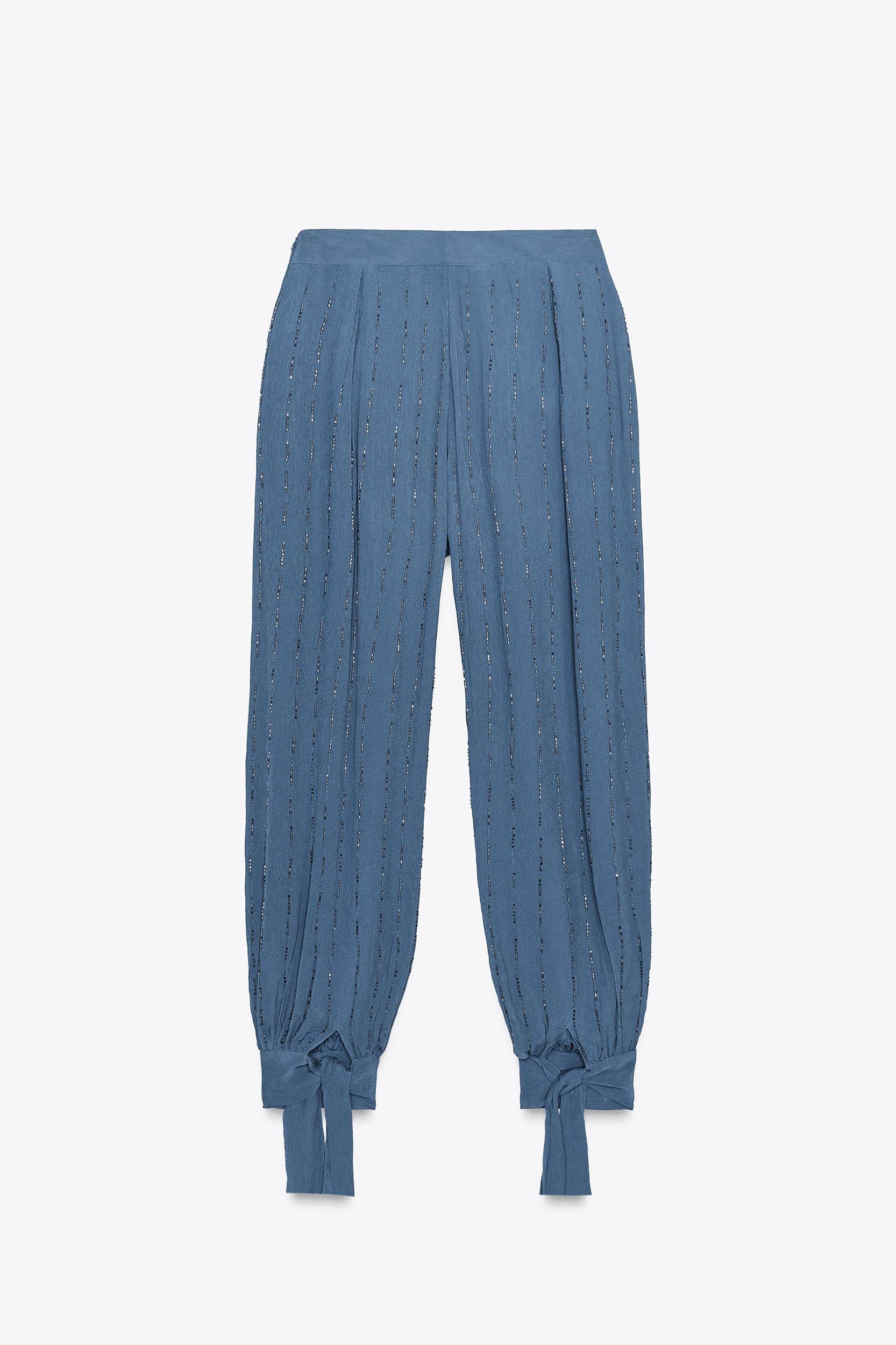 BEADED PANTS WITH TIED HEMS Product Image