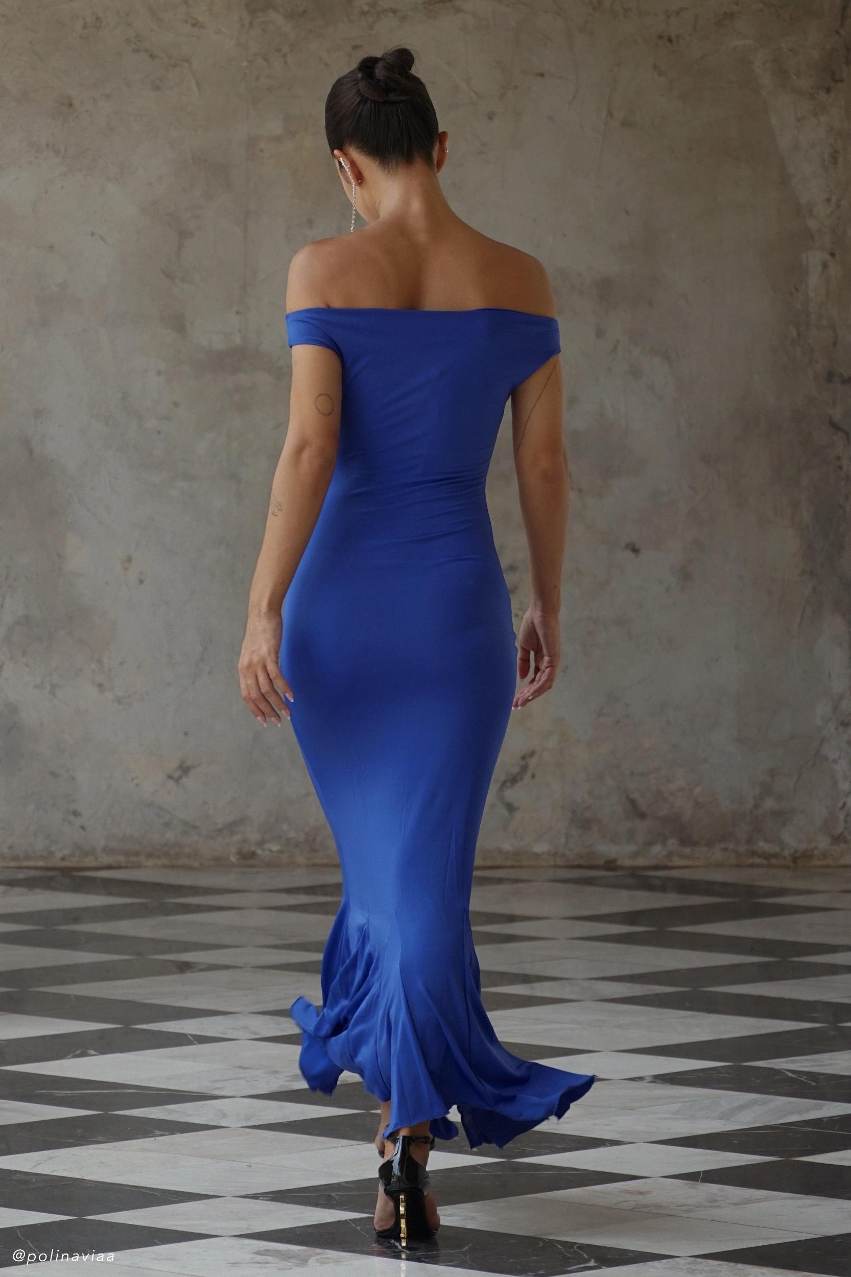 Analina Slinky Handkerchief Midi Dress - Cobalt Blue Product Image