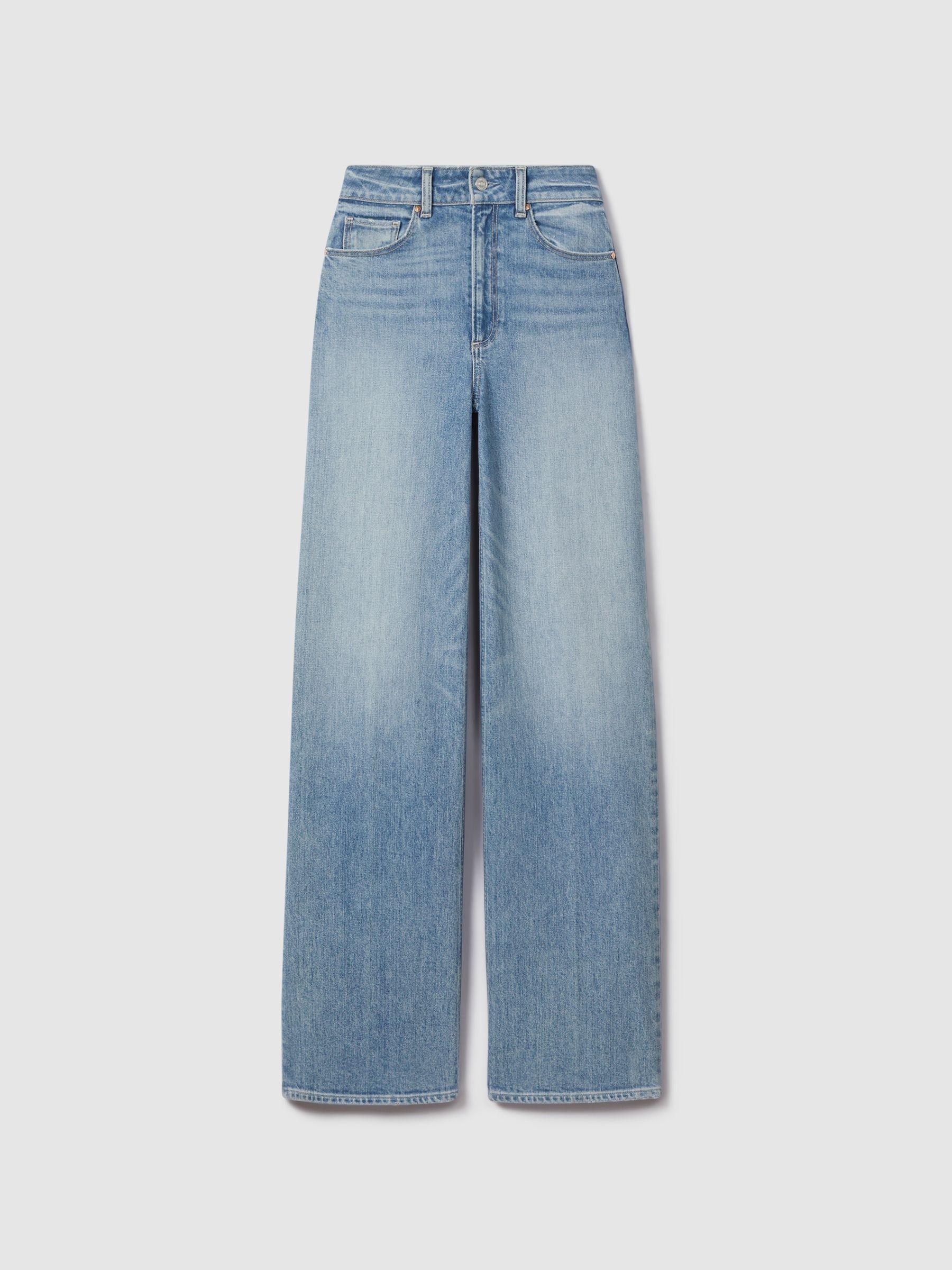 Paige Wide Leg Distressed Jeans in Magnifique Blue Product Image