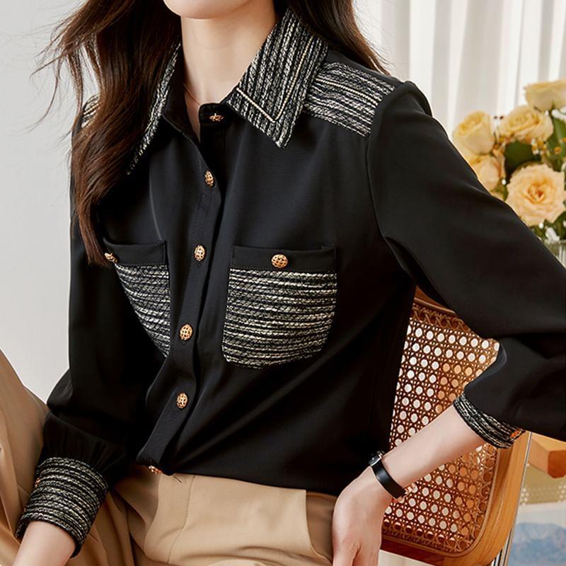 Tweed Cuff Button-Up Shirt Product Image