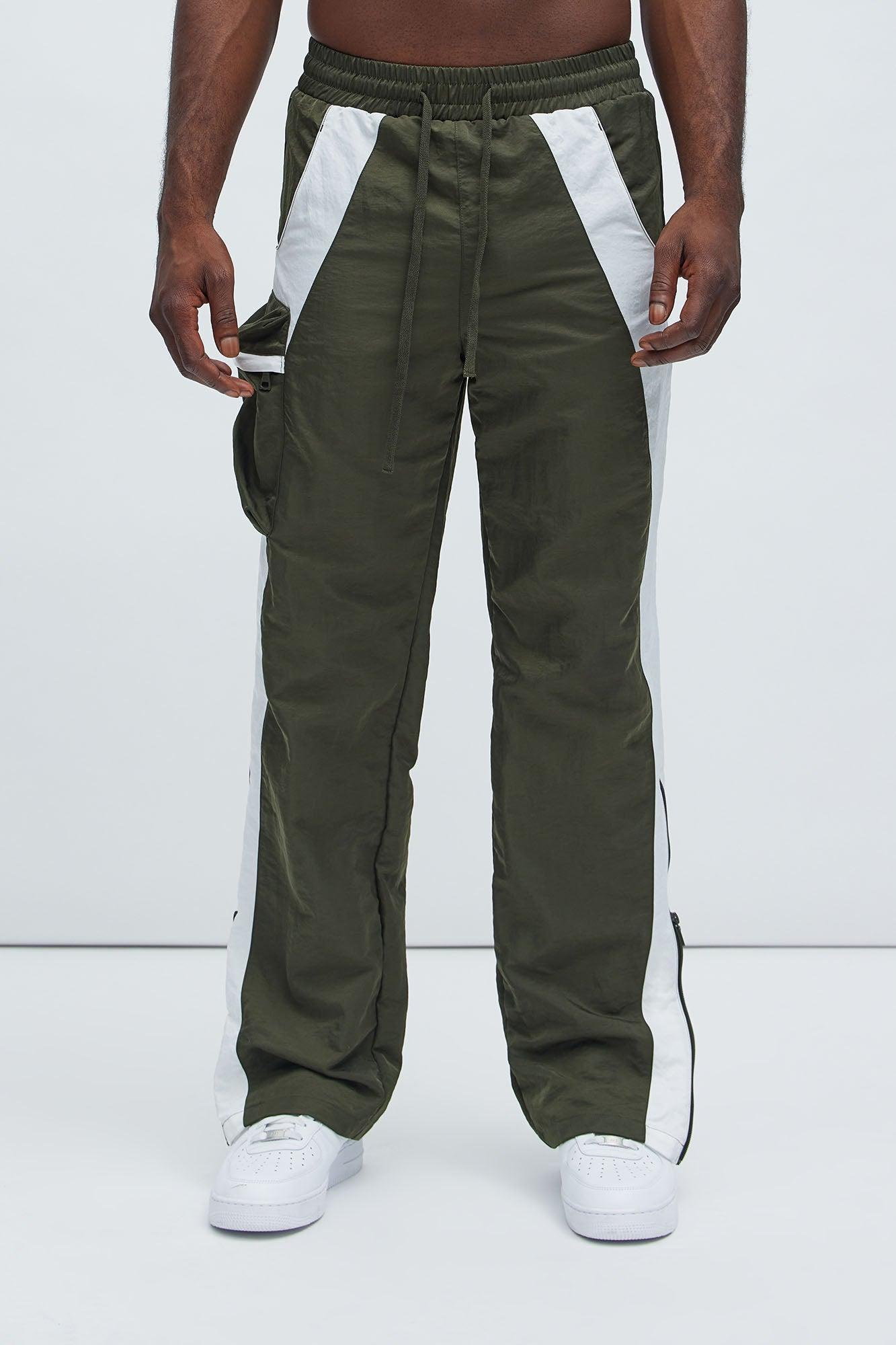 Double Time Contrast Straight Track Pants - Olive/combo Product Image