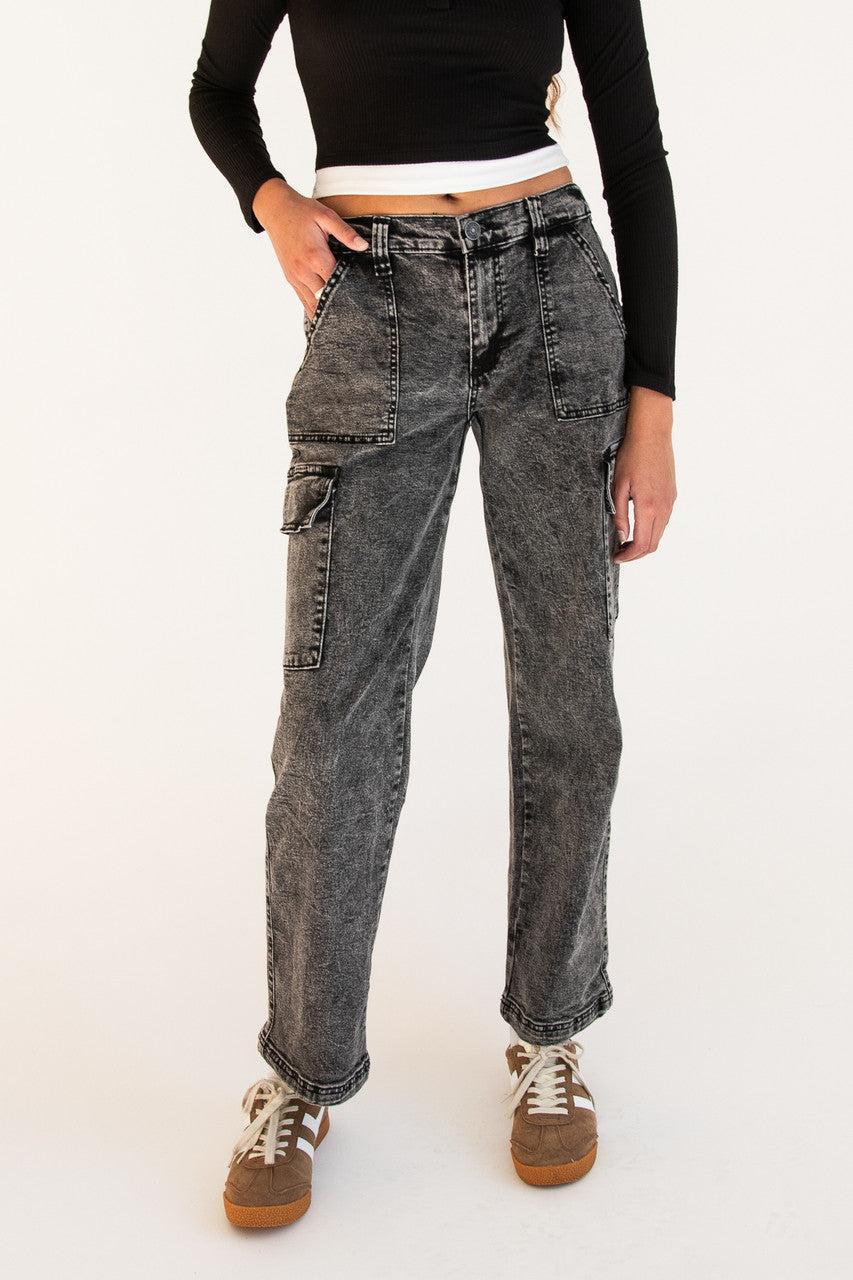 Acid Wash Cargo Jeans Product Image