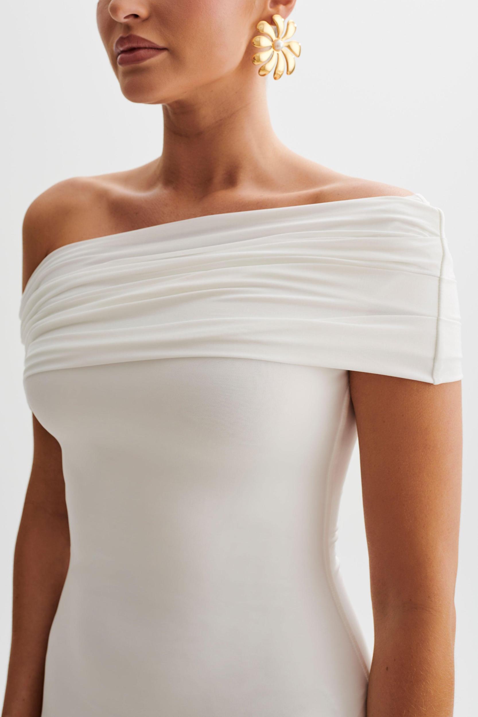 Cassandra Off Shoulder Slinky Maxi Dress - White Product Image