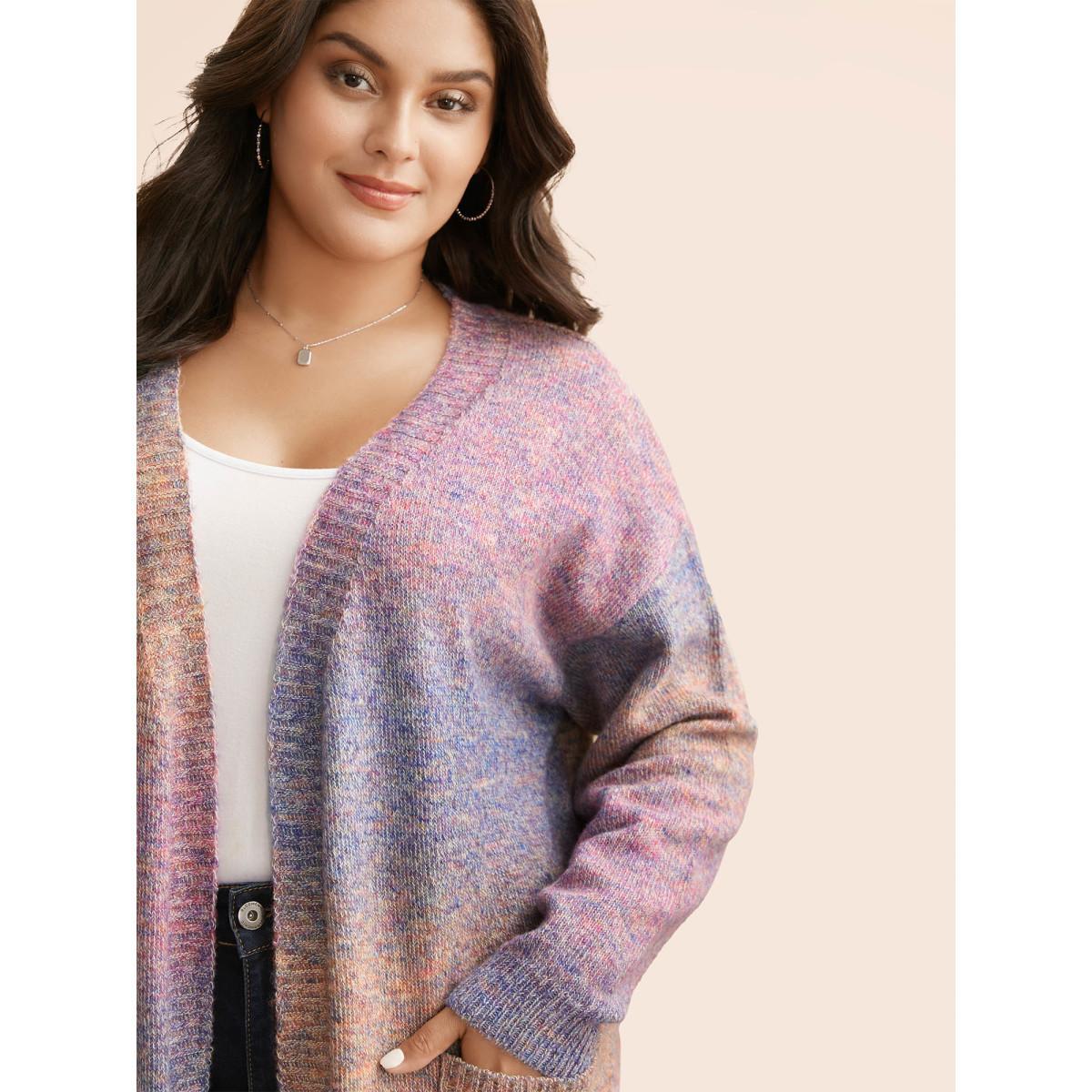 Plus Size Gradient Dyeing Patch Pocket Cardigan Multicolor Women Casual Loose Long Sleeve Everyday Cardigans BloomChic 14-16/1X Product Image