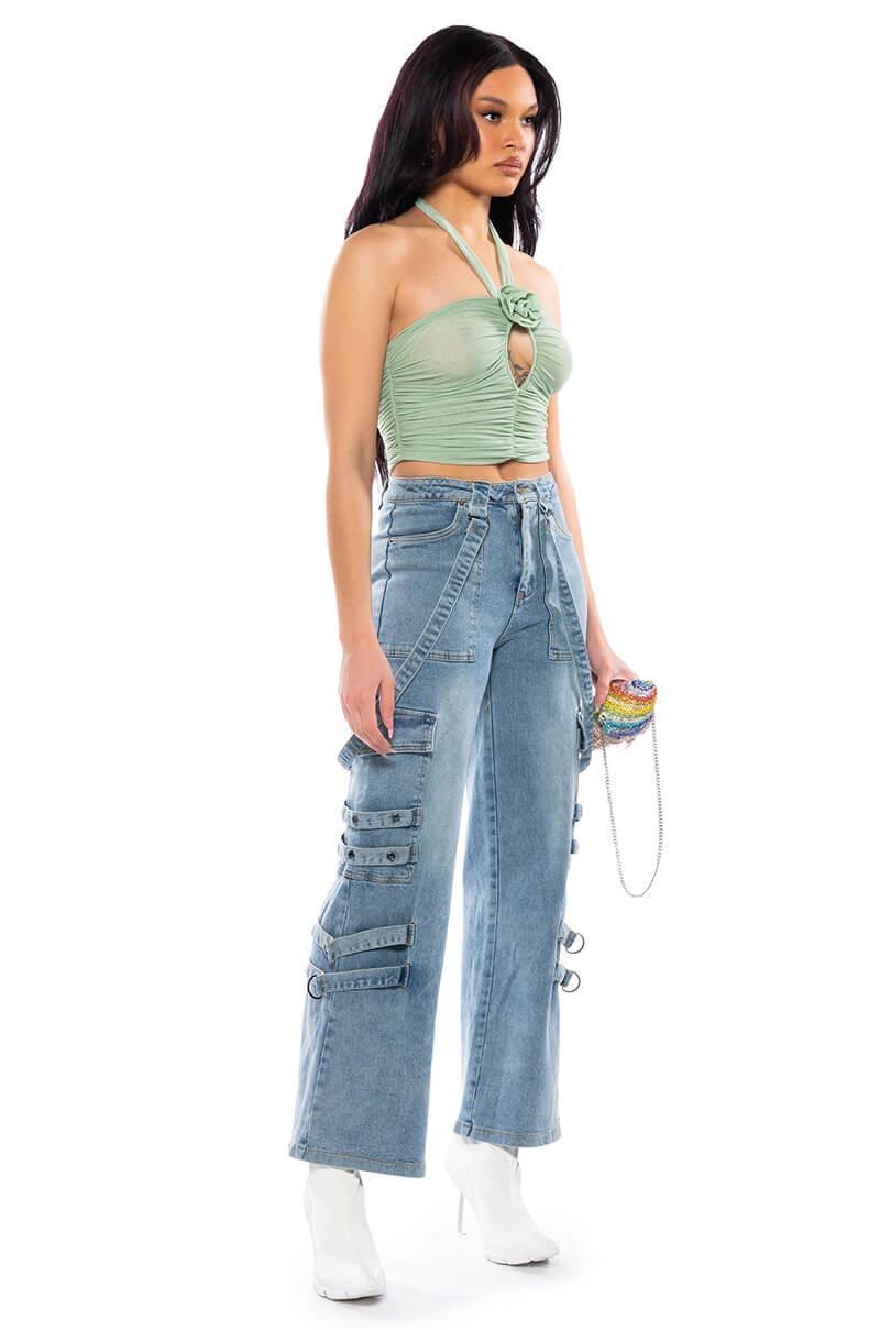 SADIE SAGE GREEN KEYHOLE HALTER TOP Product Image