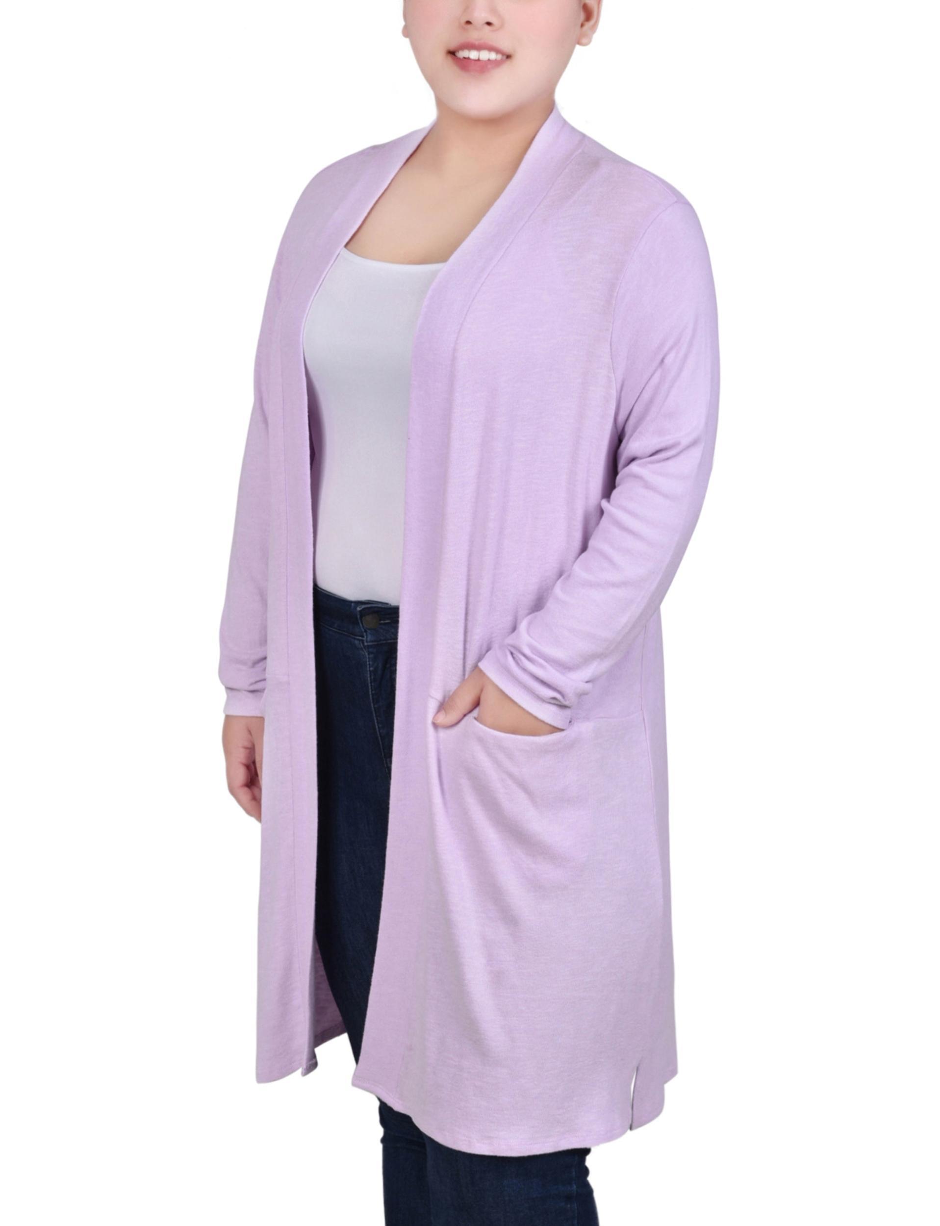 Lavender Long Sleeve Knee Length Cardigan - Plus Product Image