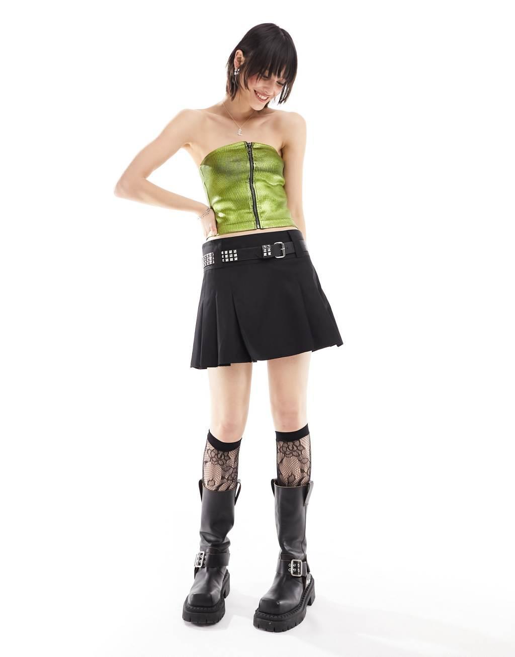 Basic Pleasure Mode metallic foil zip up bandeau top Product Image