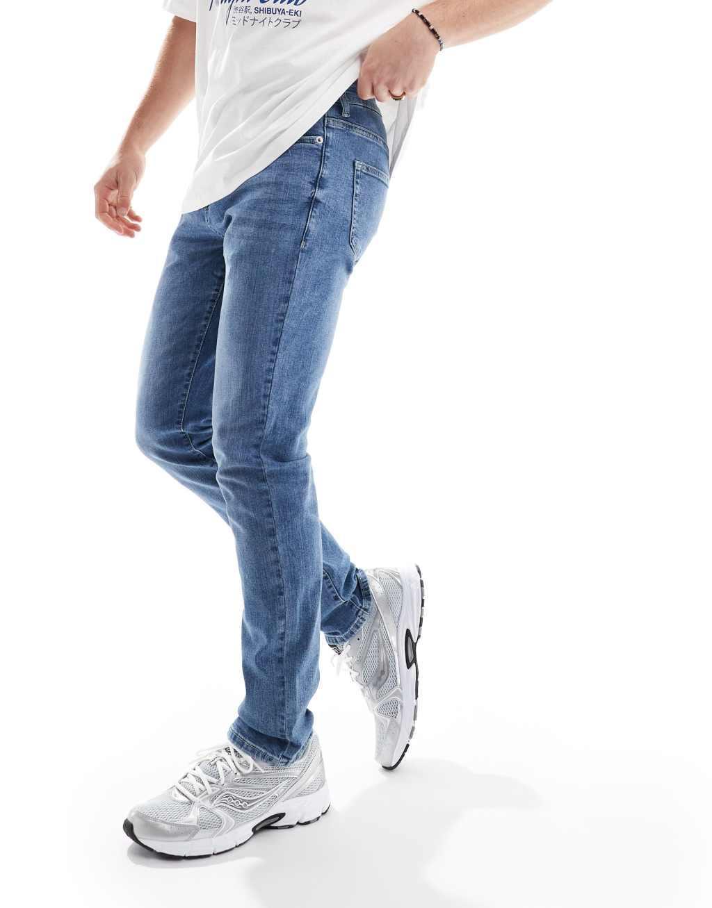Only & Sons Loom slim fit jeans in mid wash Product Image