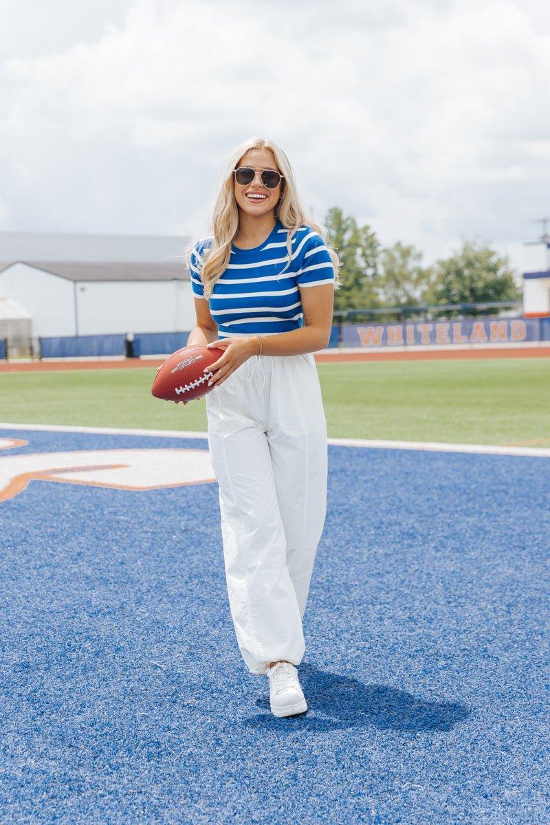 Blue and White Striped Cropped Sweater - FINAL SALE Product Image