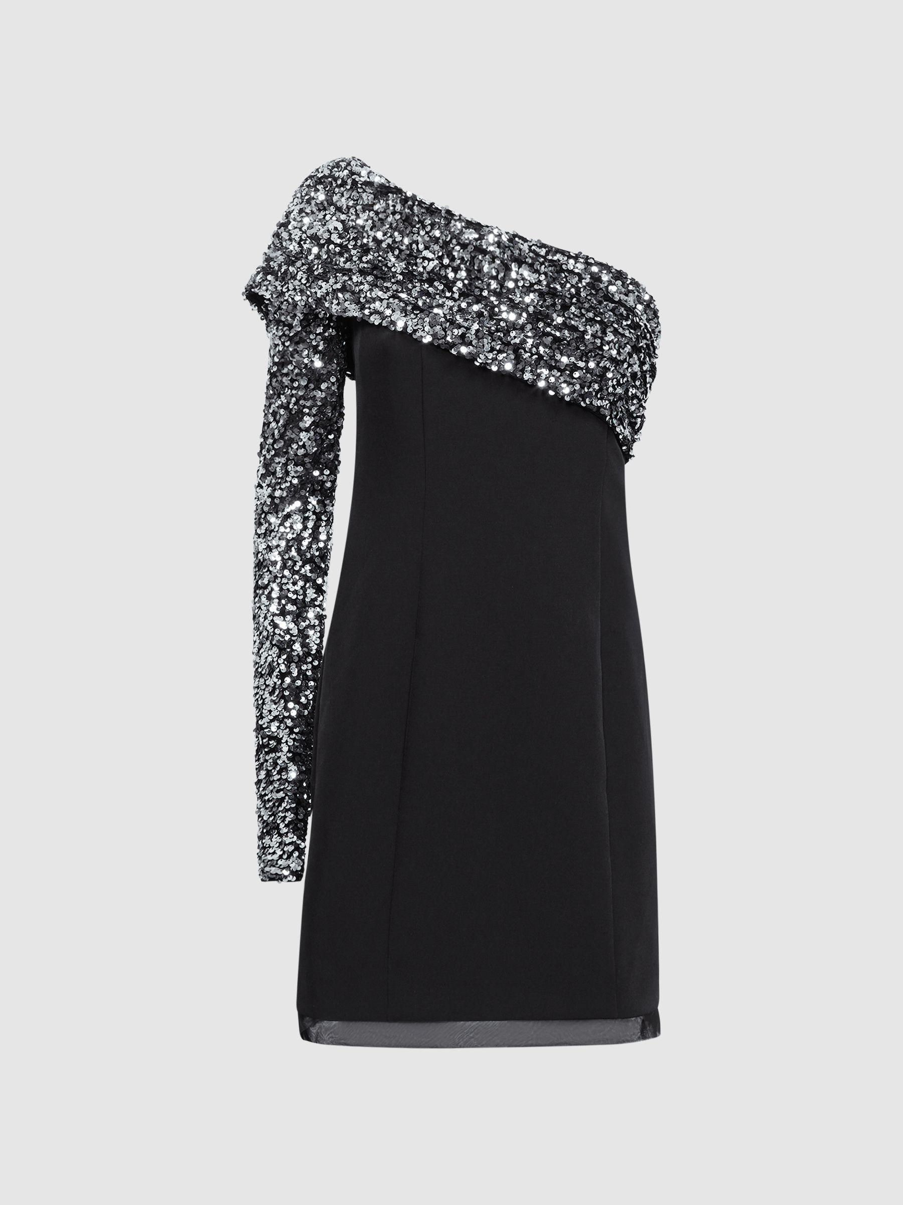 Halston Half Sequin Mini Dress in Black Product Image